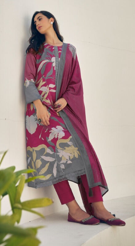 ROYAL PURPLE PURE LAWN COTTON WITH FENCY WORK WITH DIGITAL PRINT SALWAR SUIT