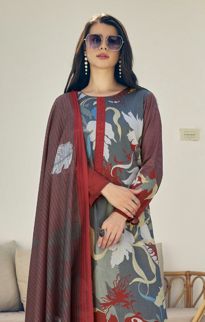 GRAY PURE LAWN COTTON WITH FENCY WORK WITH DIGITAL PRINT SALWAR SUIT