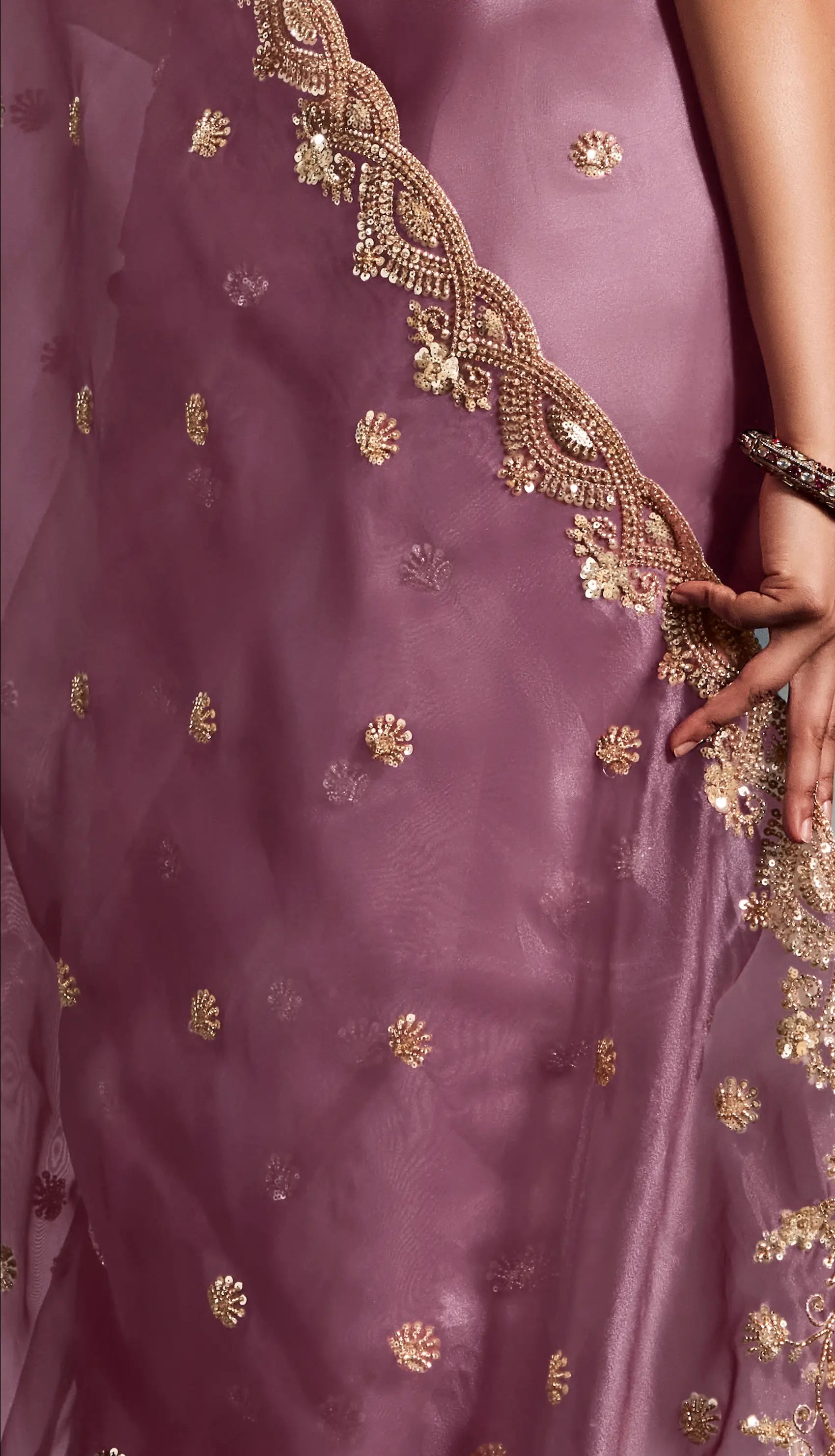 Turkish Rose Organza Tissue Khatli Work Saree - qivii