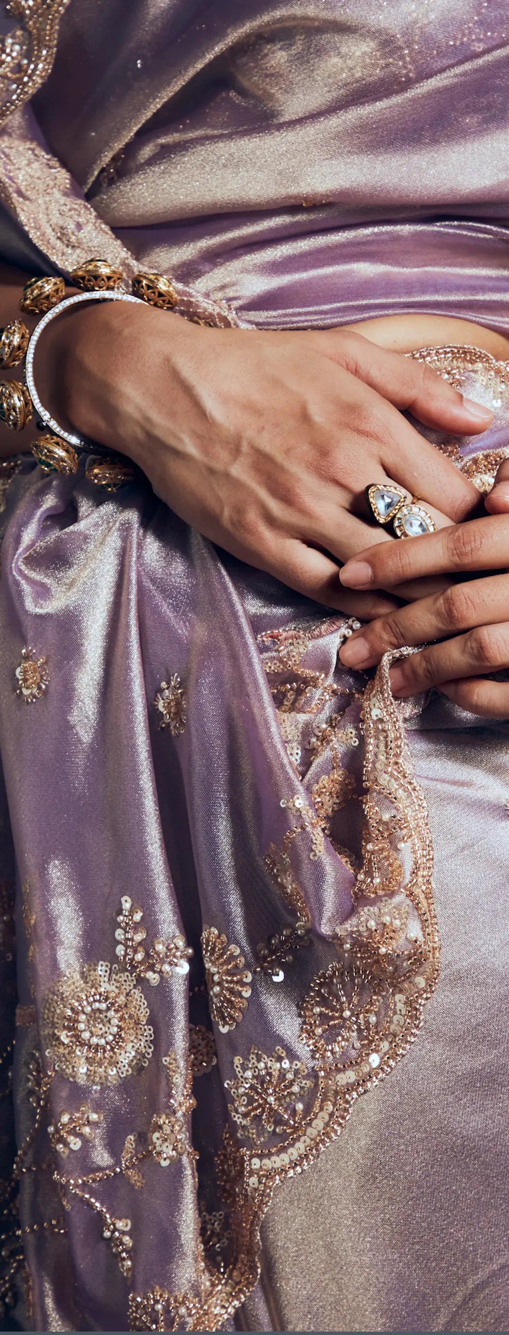 Lavender Organza Tissue Khatli Work Saree - qivii