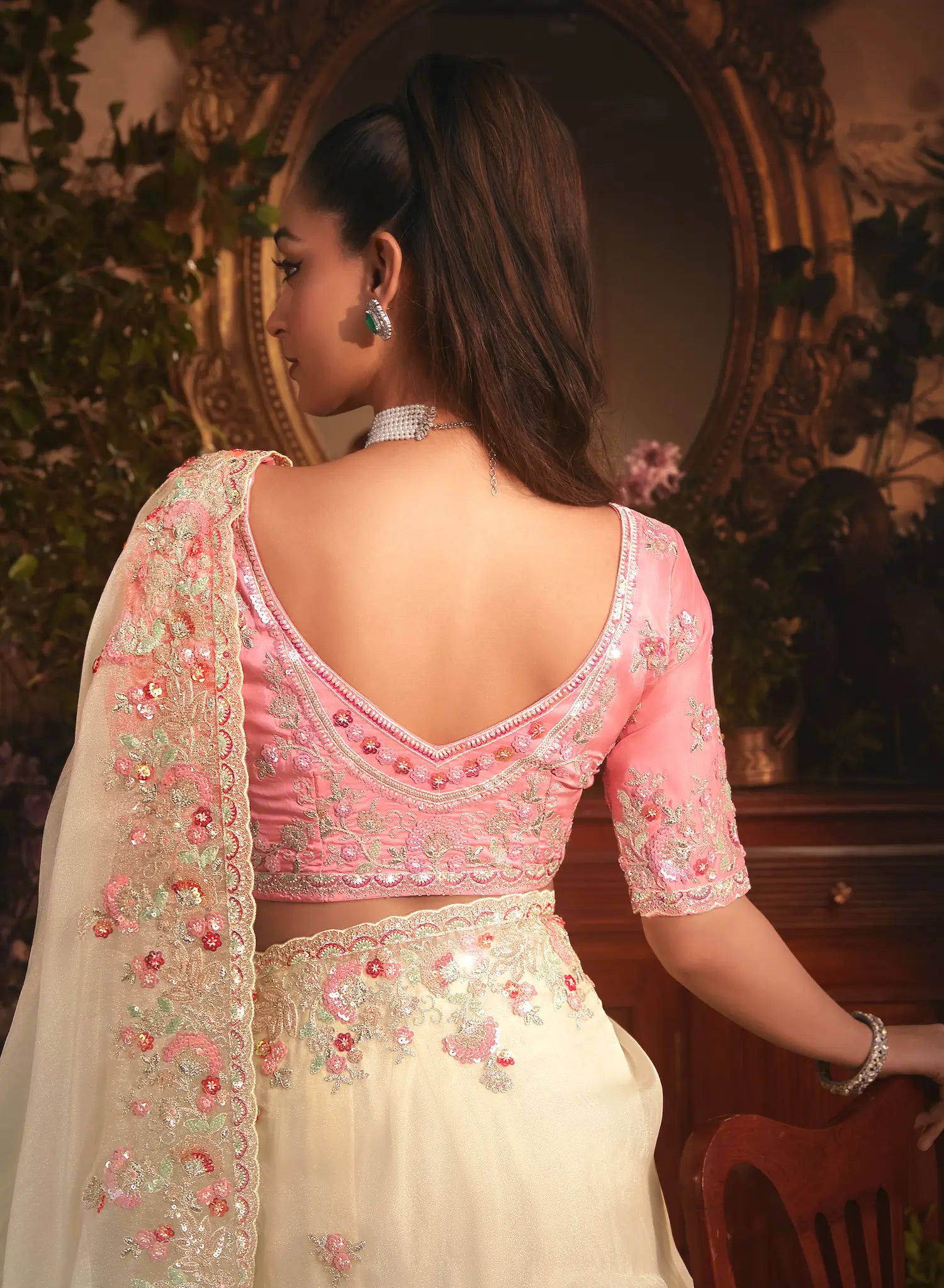 Vanilla White Tissue Organza Heavy Embroidery Saree - qivii