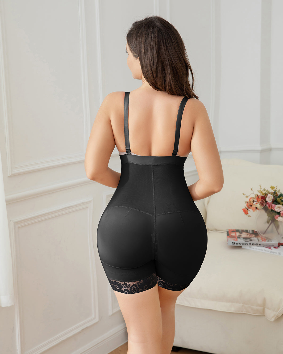 Shapshe® Women's Black Open Bust Shapewear Zipper Body Shaper Bodysuit - By Qivii