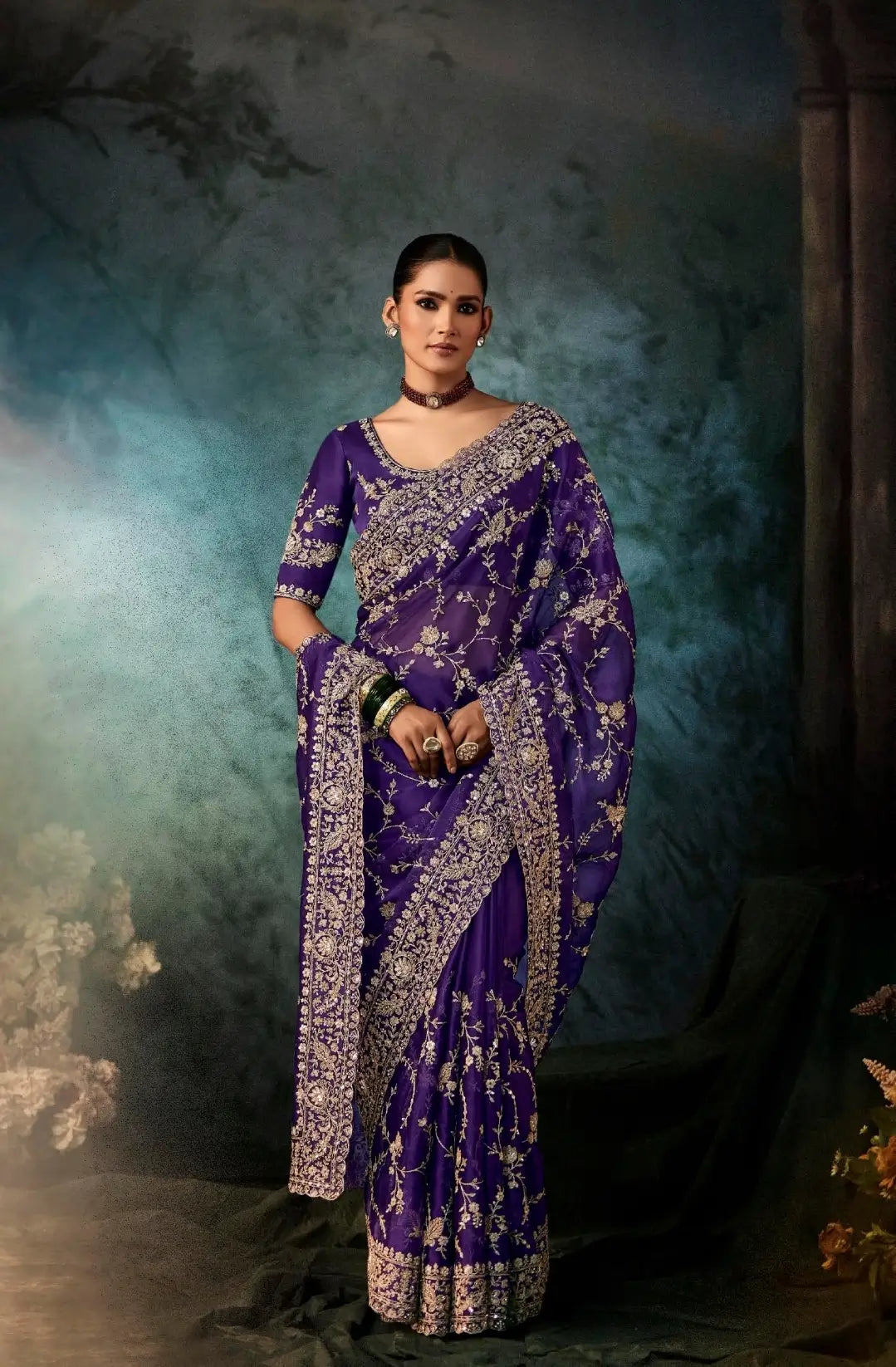 Midnight Purple Bridal Saree With Aari & Hand Work