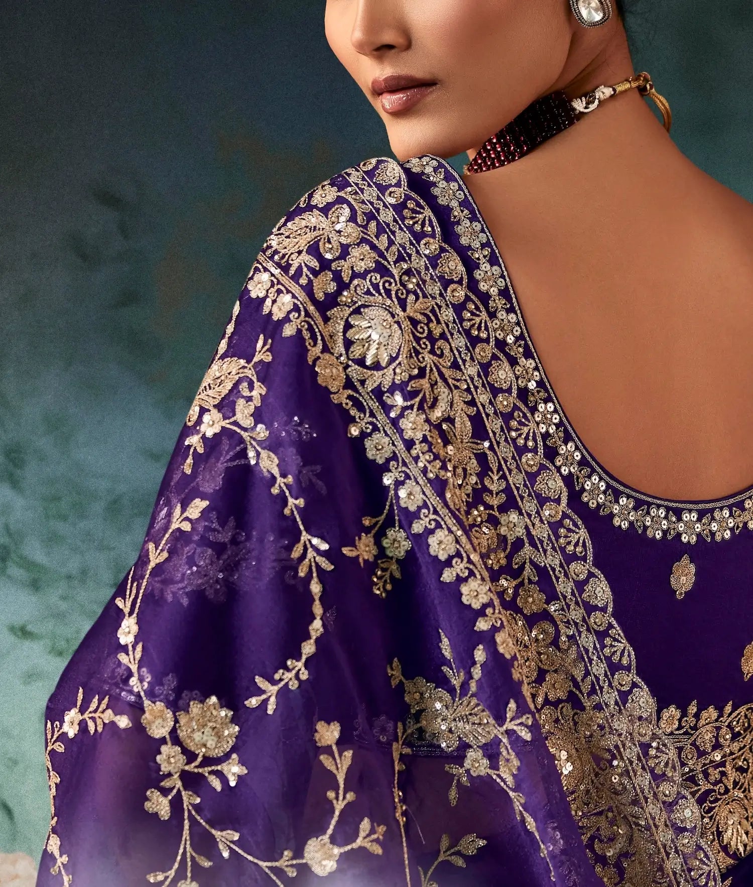 Midnight Purple Bridal Saree With Aari & Hand Work