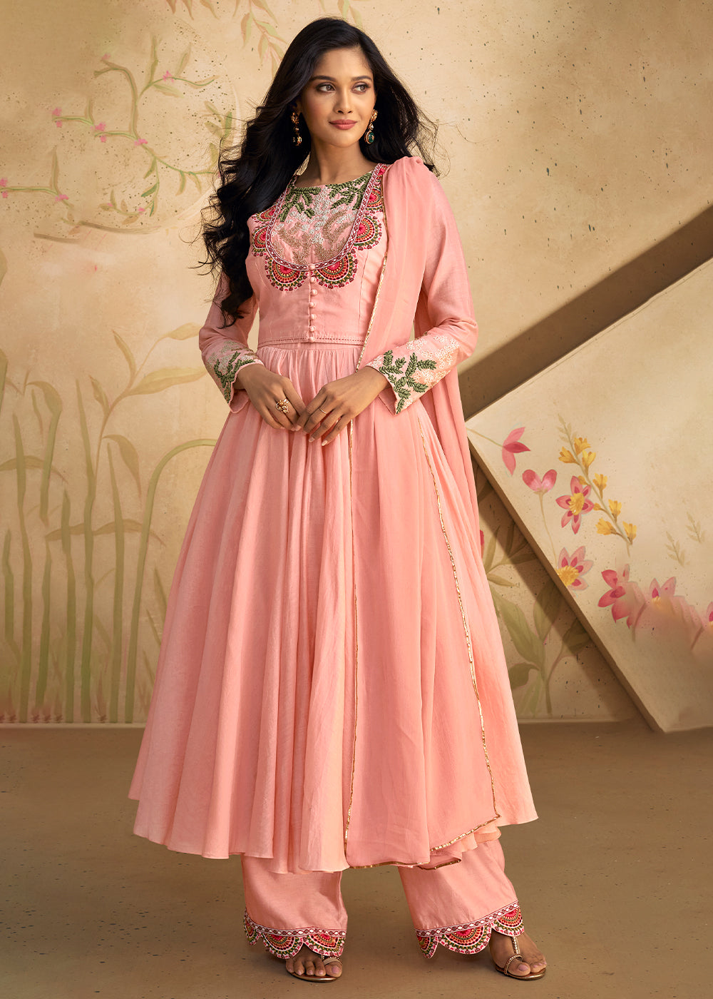 Blush Pink Embroidered Silk Suit - qivii