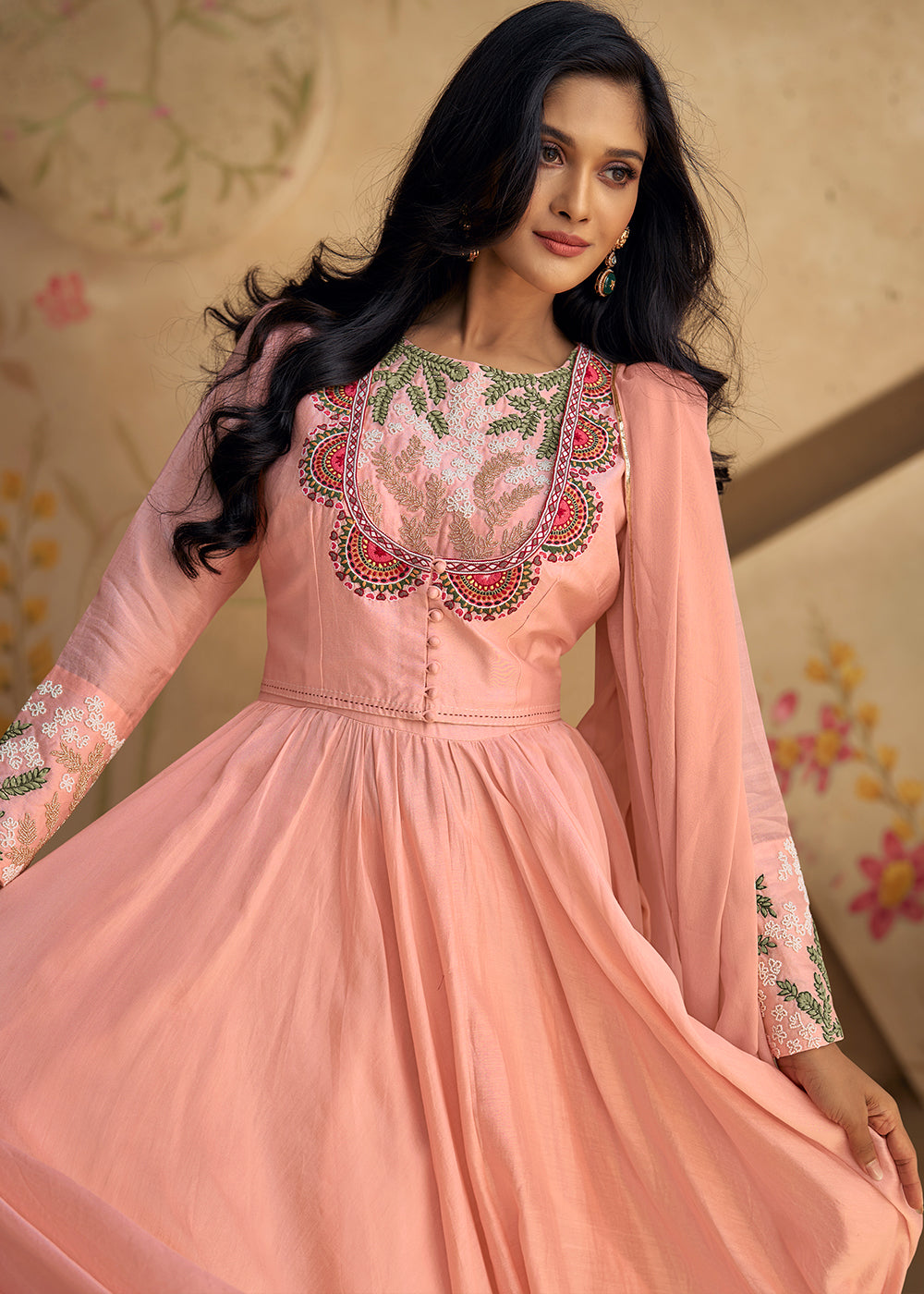 Blush Pink Embroidered Silk Suit - qivii