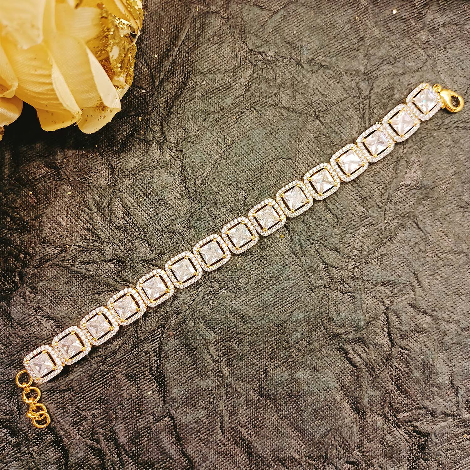 Vandita American Diamond Gold Plated Flexible Bracelet - qivii