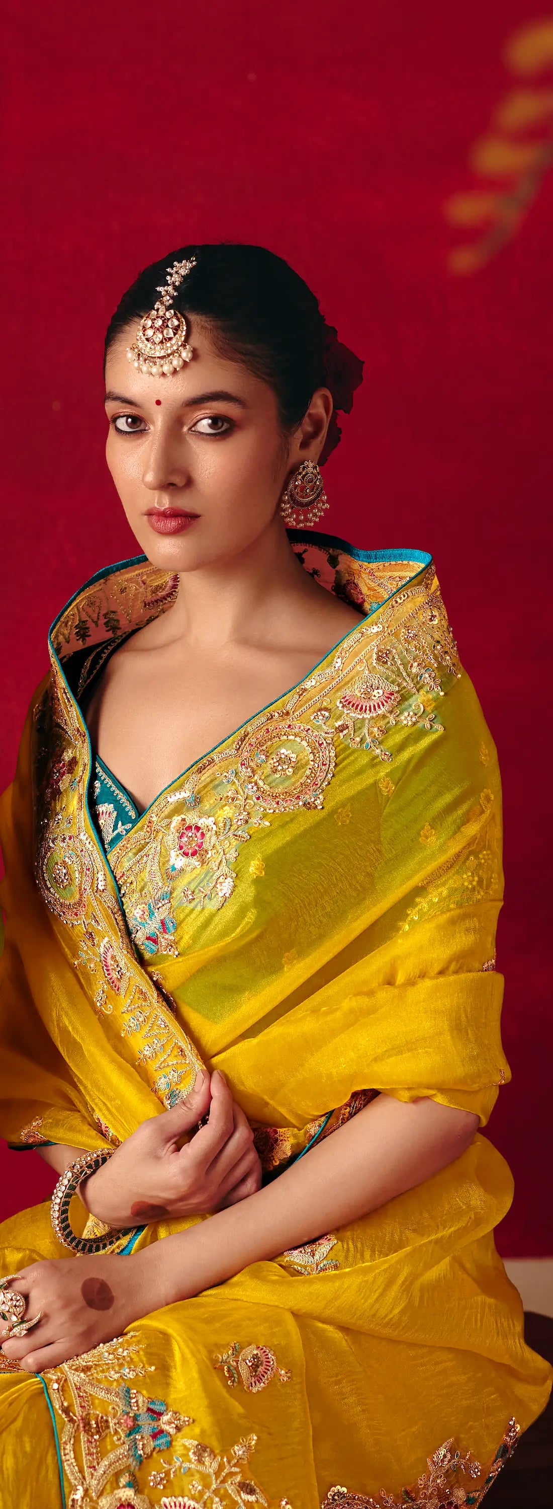 Classic Yellow Heavy Embroidered Saree