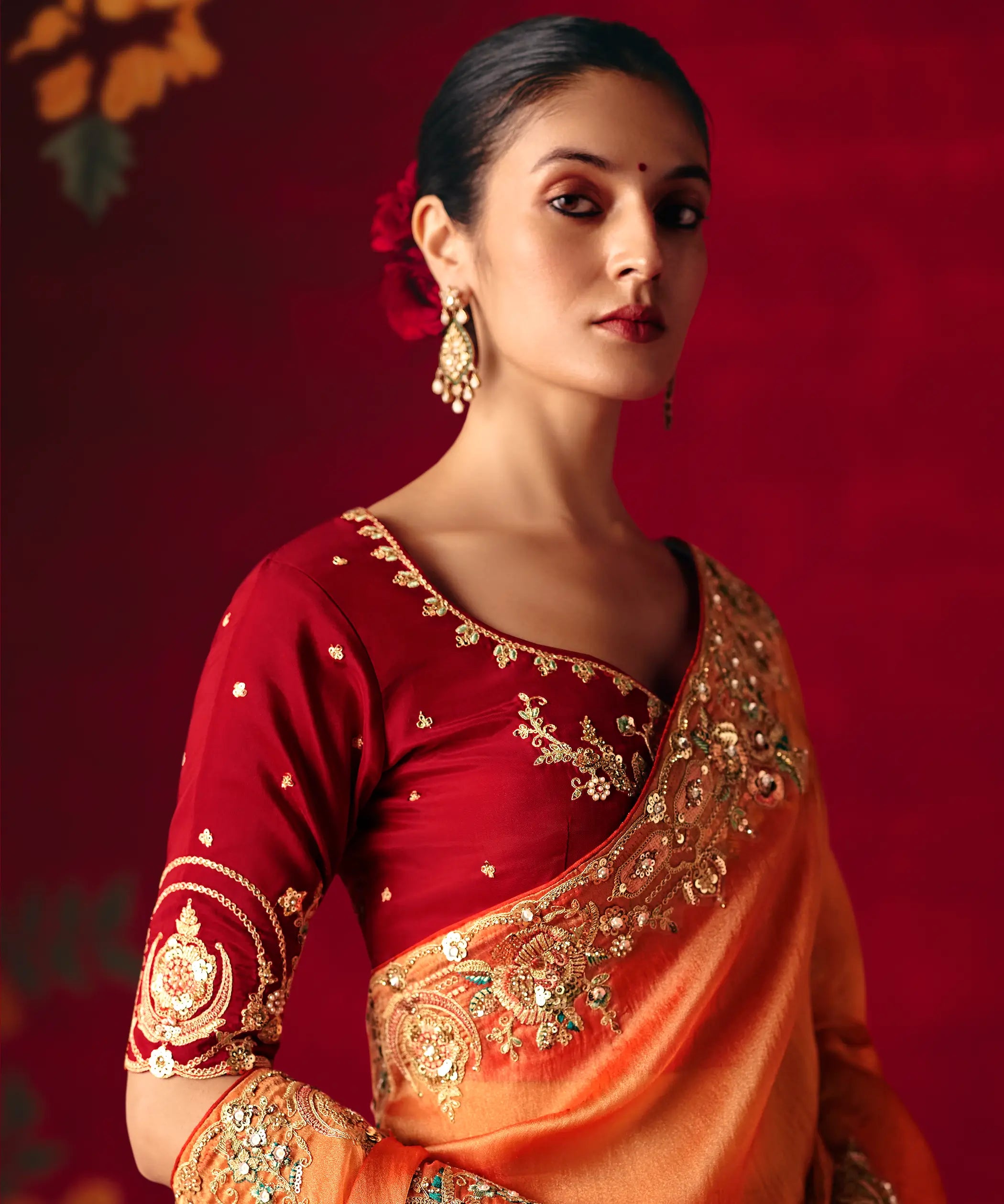Burnt Orange Heavy Embroidered Saree