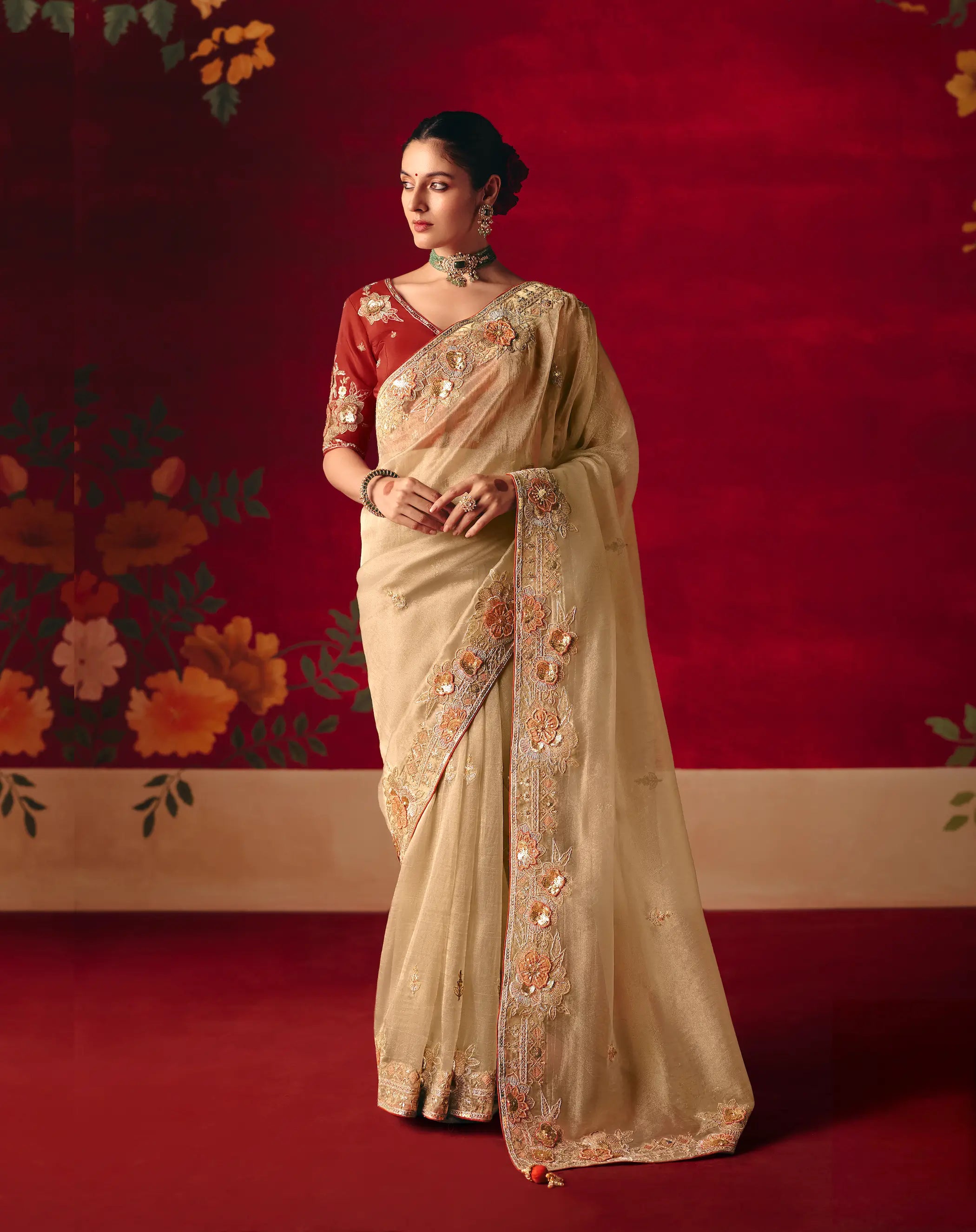 Champagne Gold Heavy Embroidered Saree