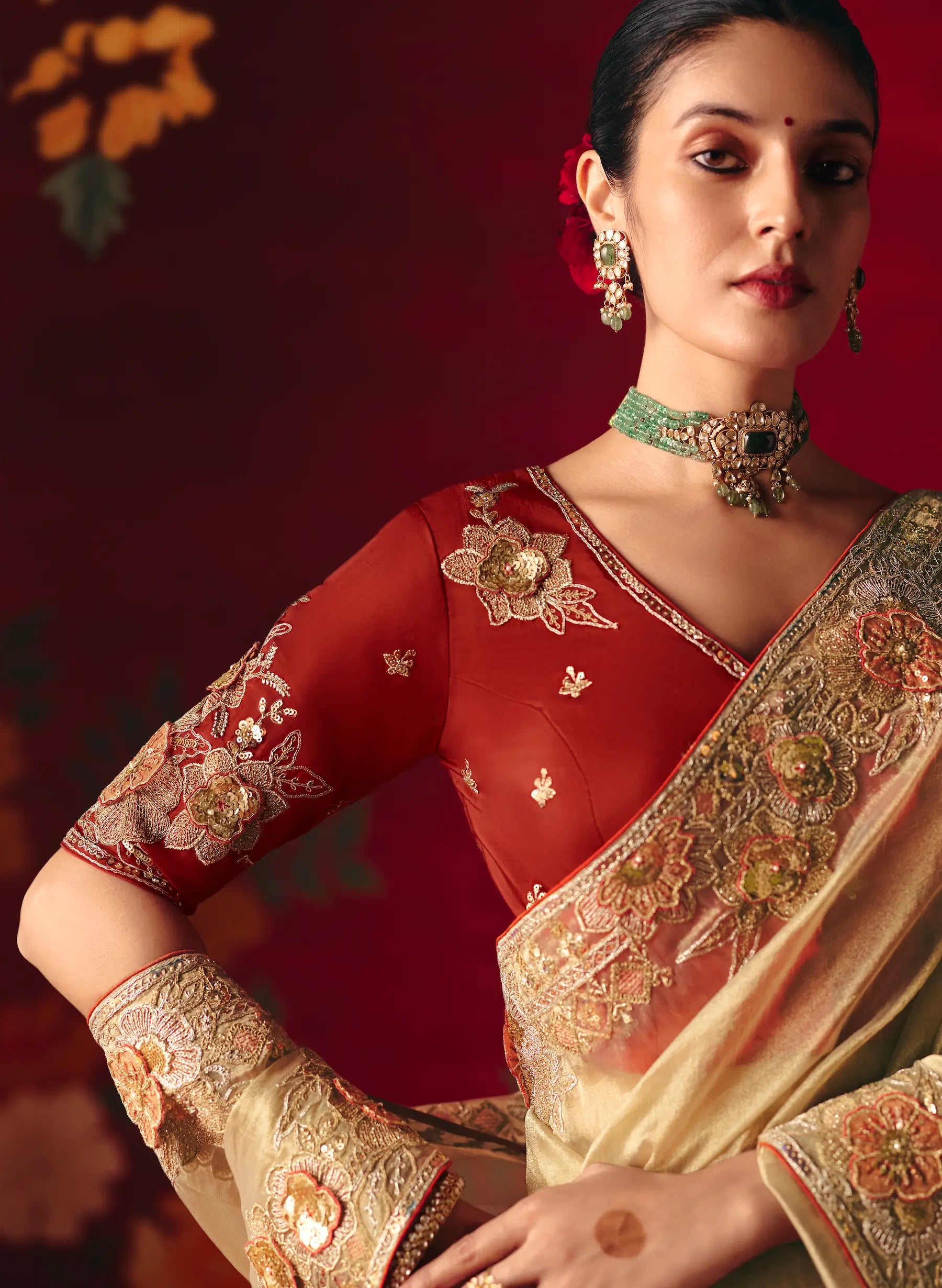 Champagne Gold Heavy Embroidered Saree
