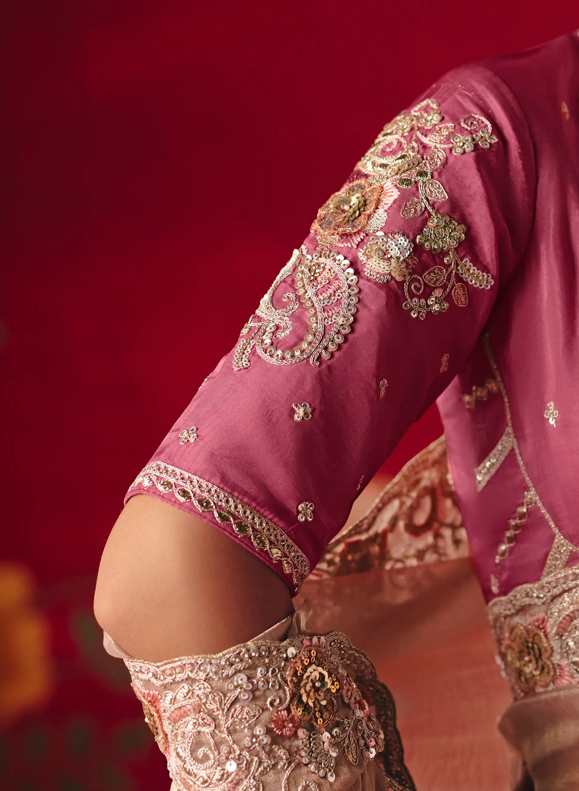 Blossom Pink Heavy Embroidered Saree