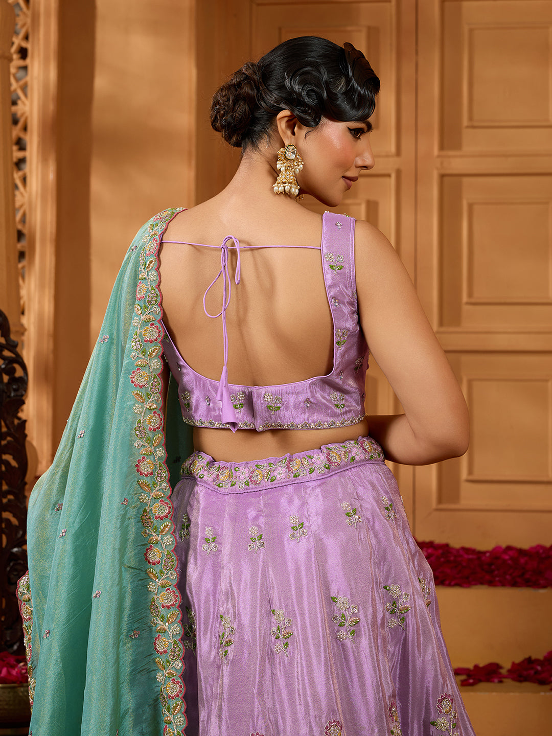 Lavender- Satin Silk Fabric Sequins embroidery Semi-Stitched Lehenga & Unstitched Blouse With Dupatta - qivii