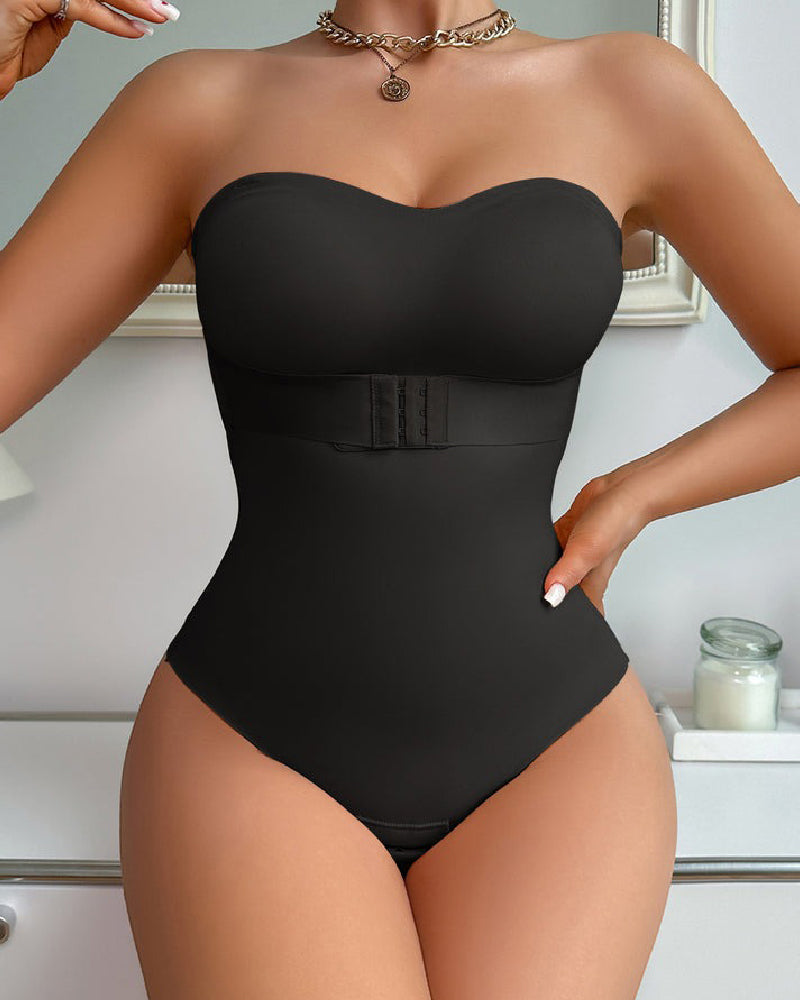 Women's Strapless Tummy Control One Piece Seamless Thong Shapewear Bodysuits - By Qivii