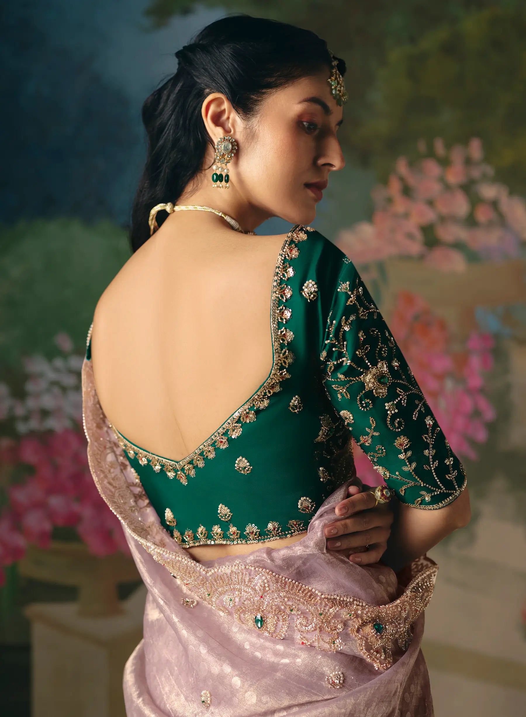 Mauve Pink Sequins & Beads Embroidery Saree