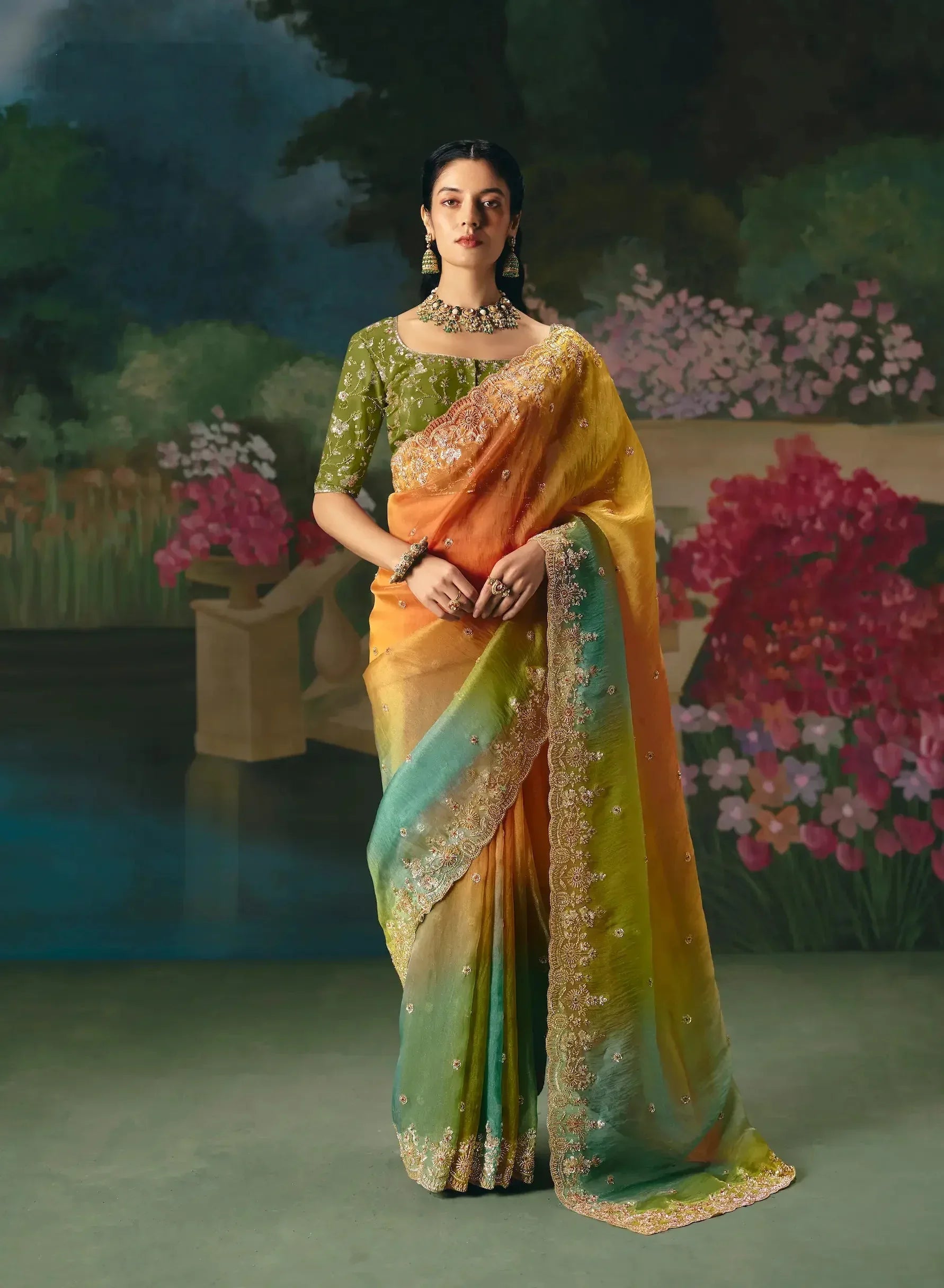 Multicolor Sequins & Beads Embroidery Saree
