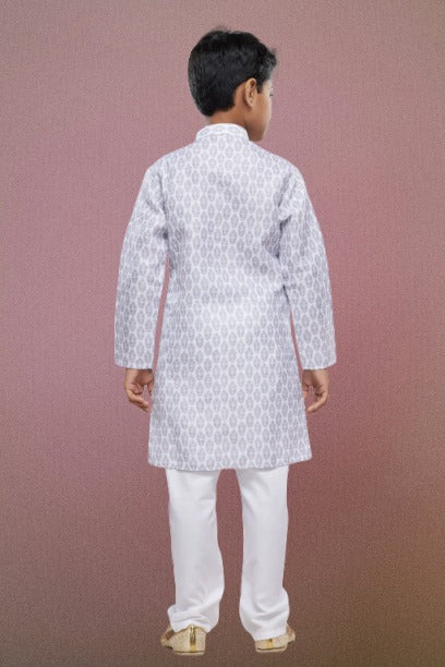 Boy's Light Grey Cotton Digital Print Kurta Set
