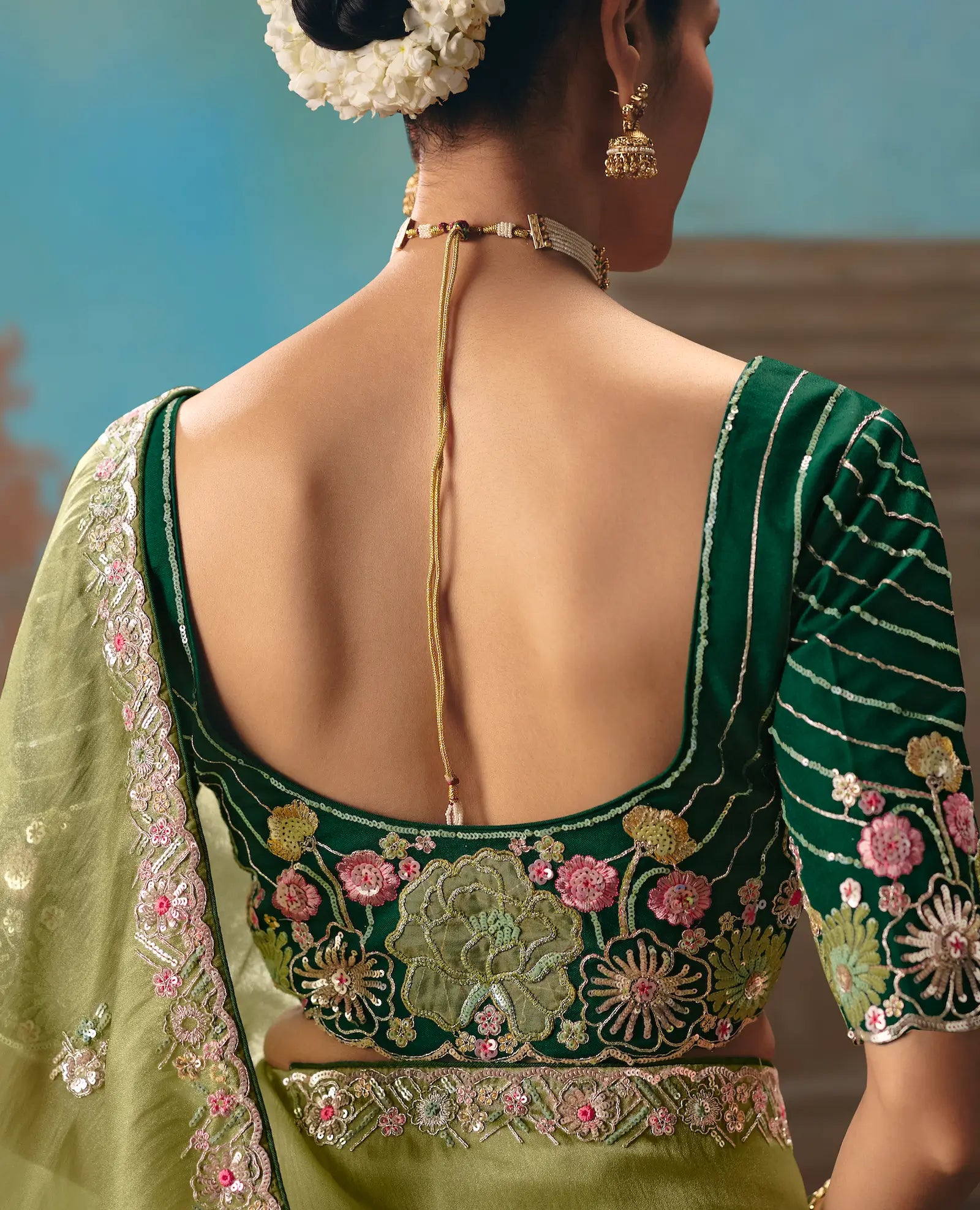 Olive Green Fancy Embroidered Saree