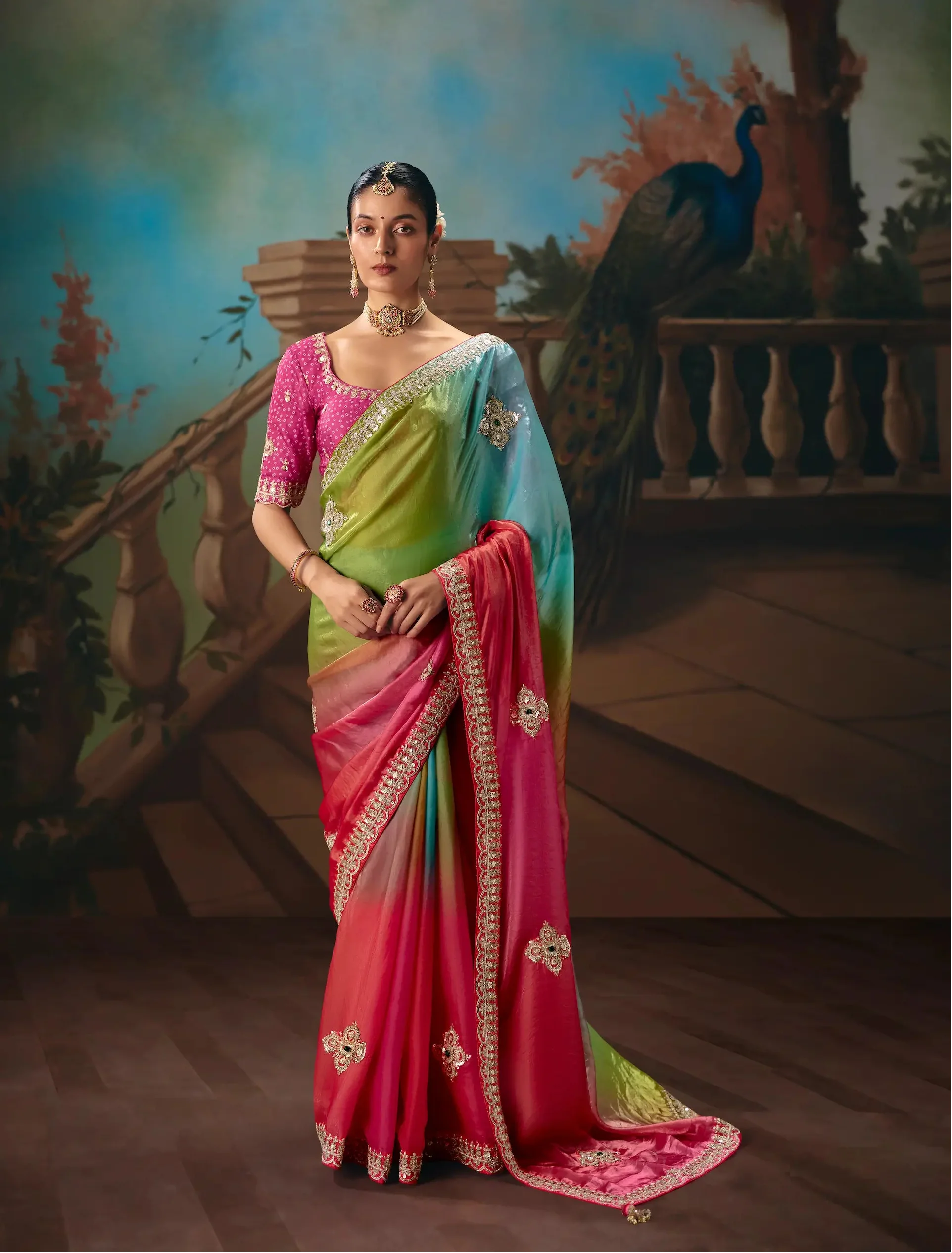 Multicolor Fancy Embroidered Saree