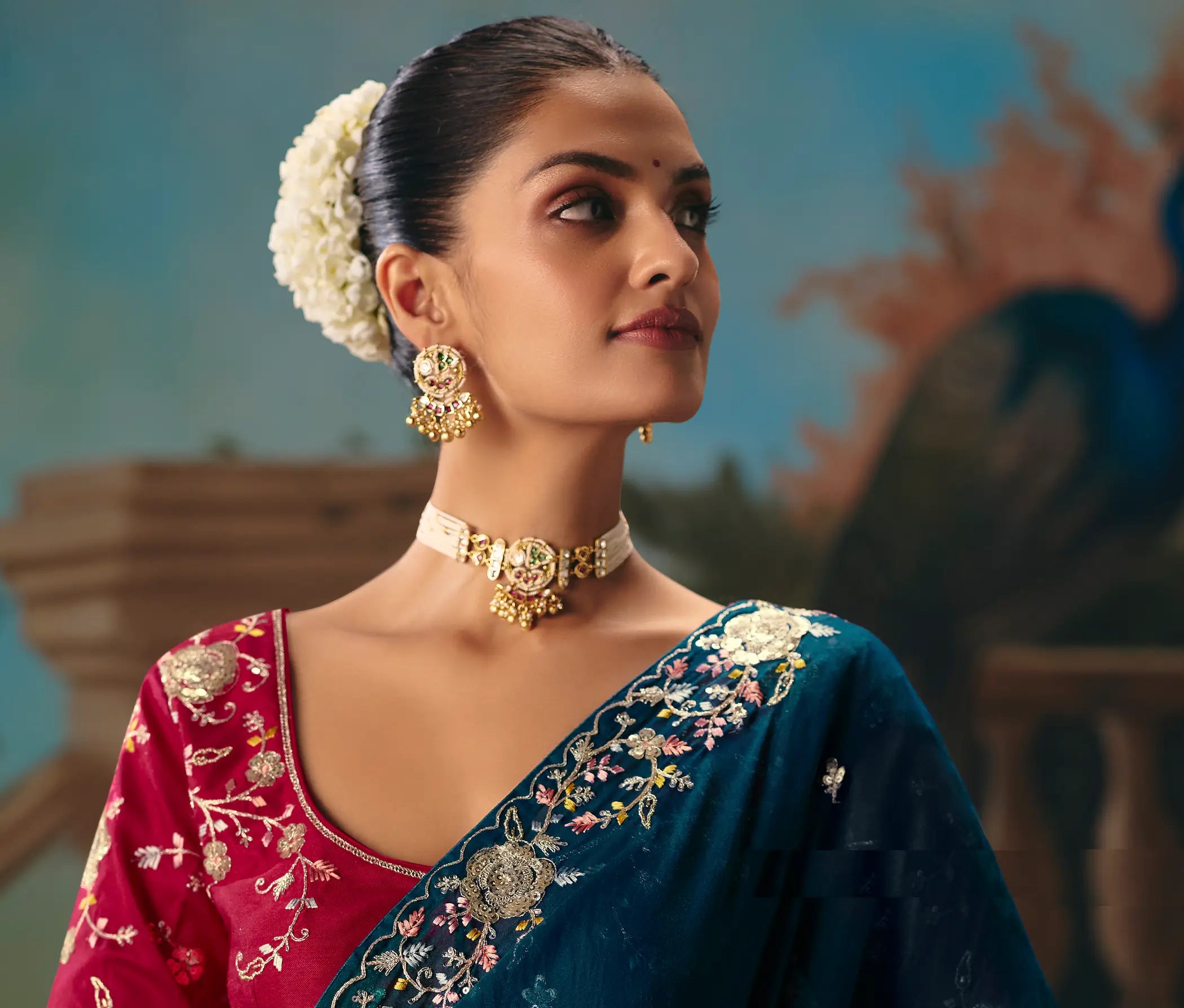 Deep Teal Fancy Embroidered Saree