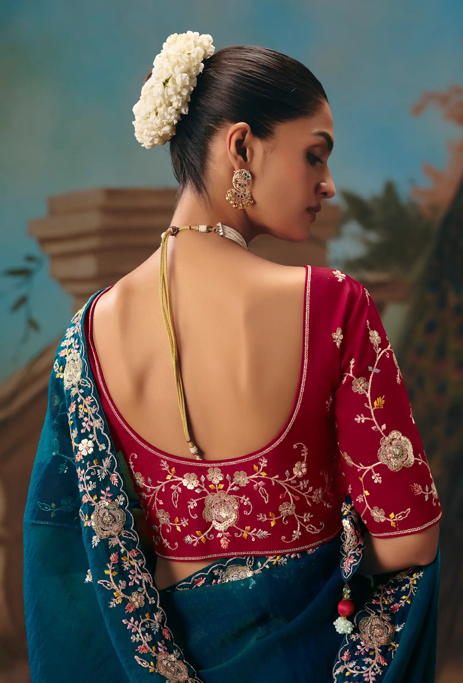 Deep Teal Fancy Embroidered Saree