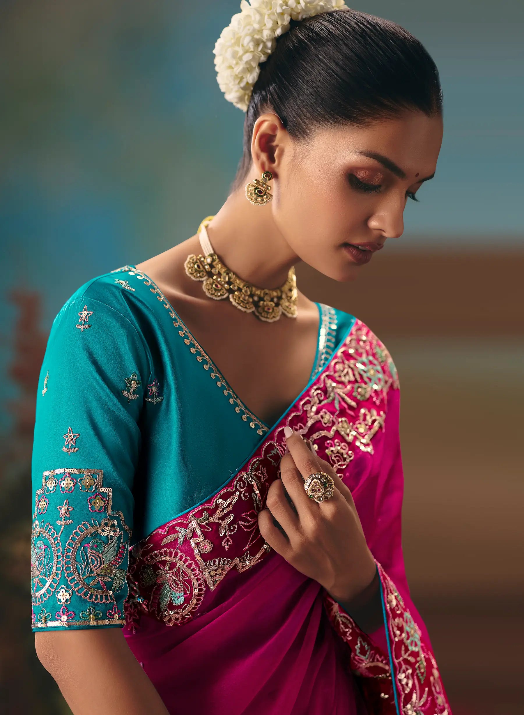 Hot Pink Fancy Embroidered Saree