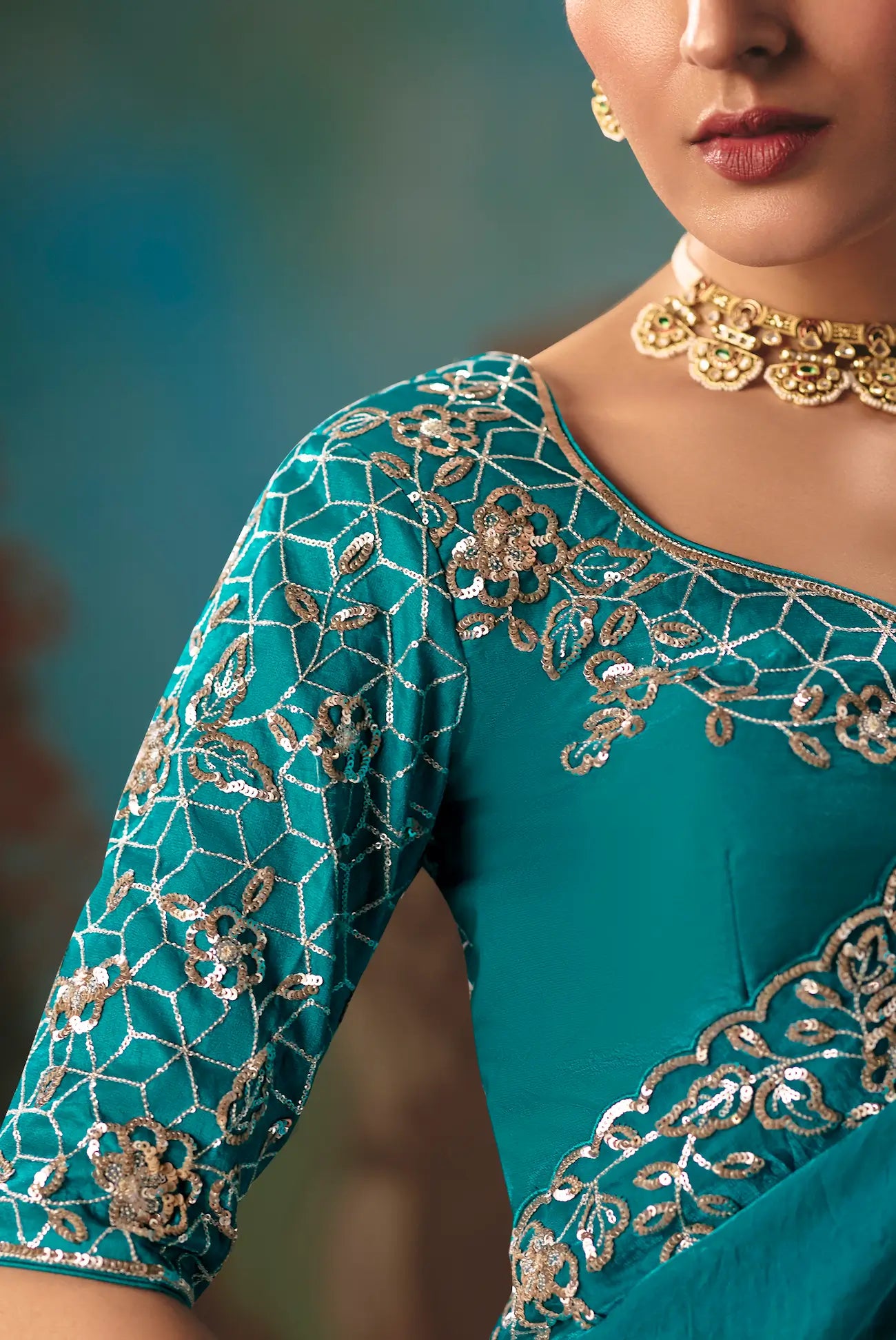 Aqua Blue Fancy Embroidered Saree