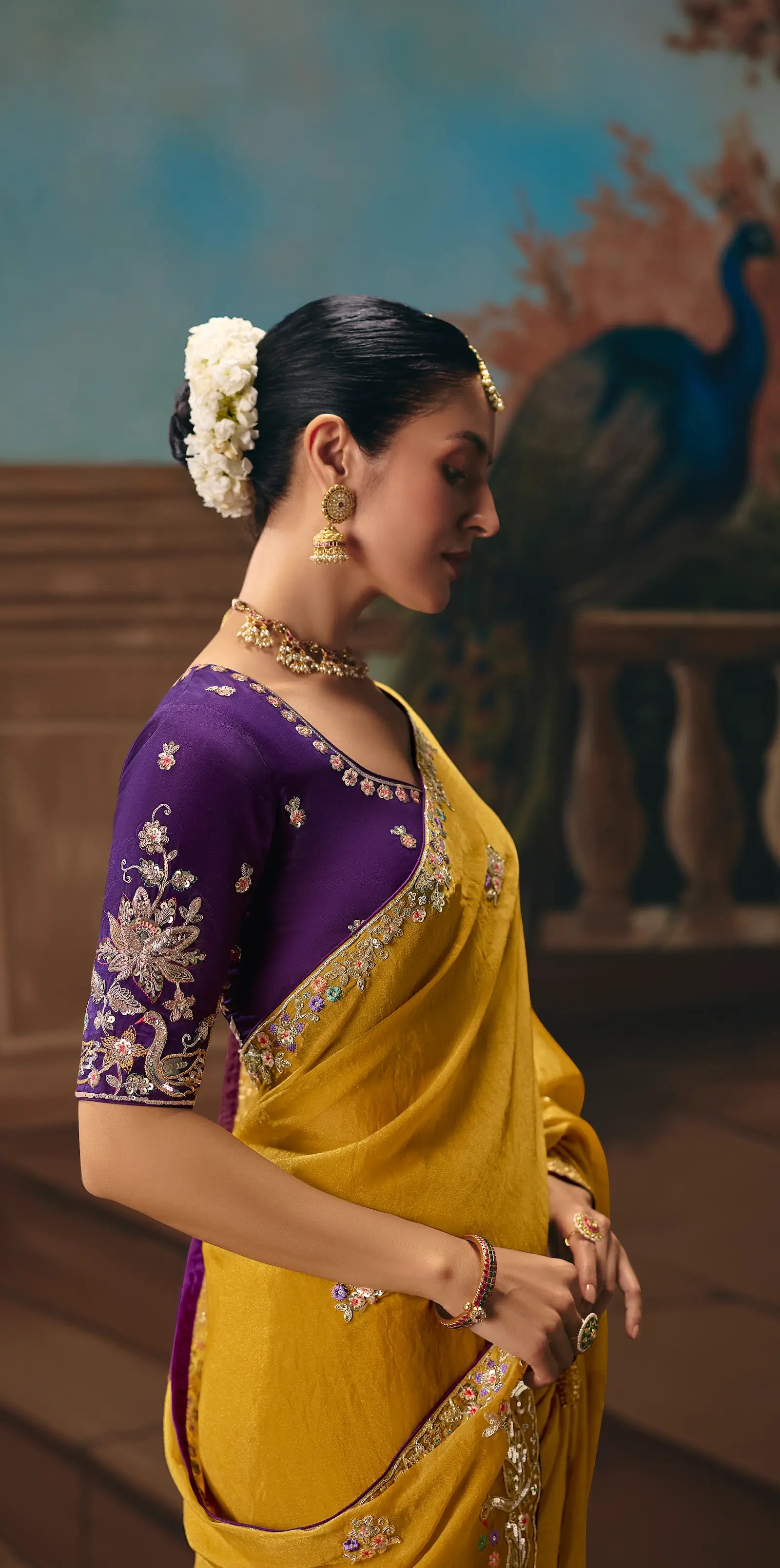 Mustard Yellow Fancy Embroidered Saree