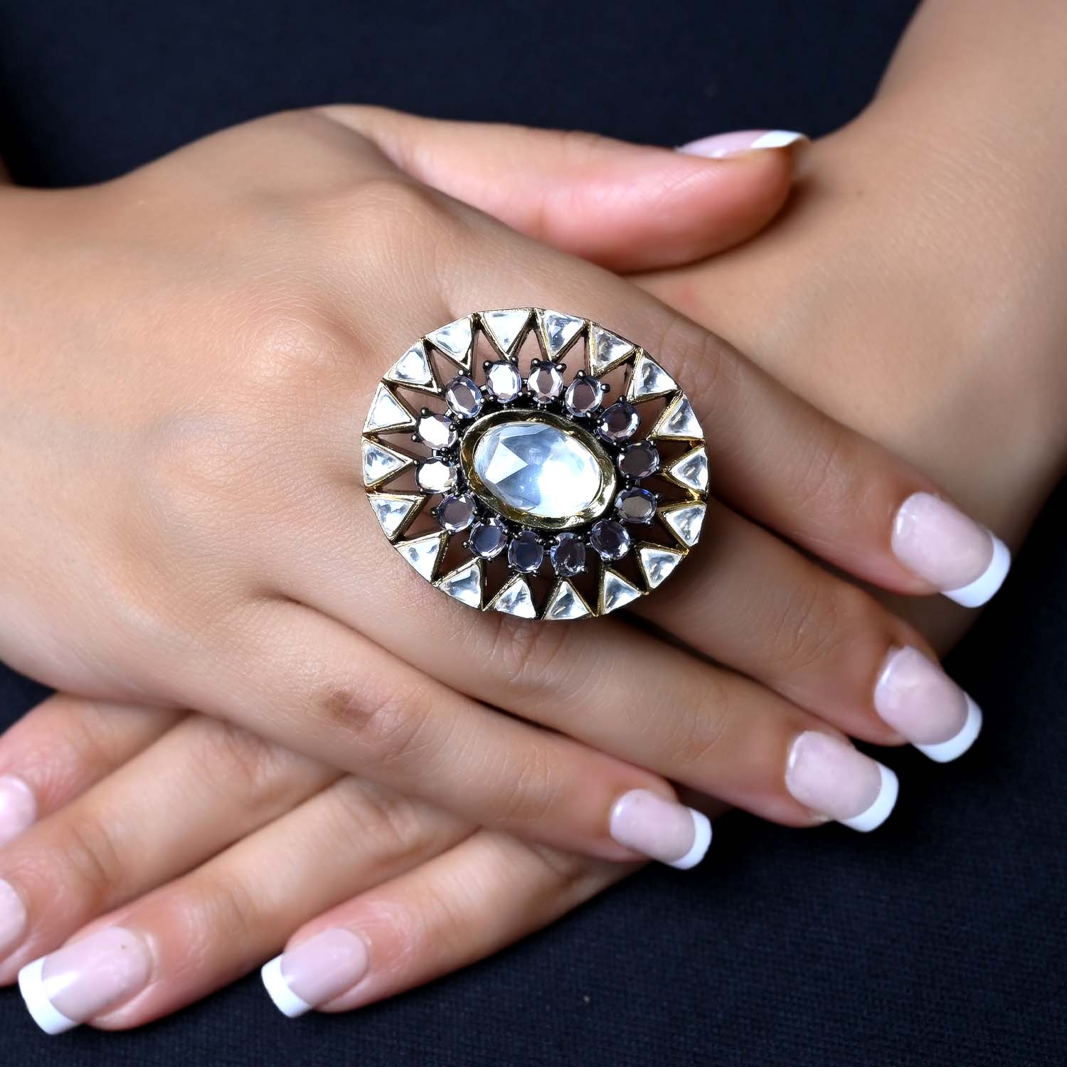 Indumati Diamond Gold & Rhodium Plated Victorian Ring - qivii