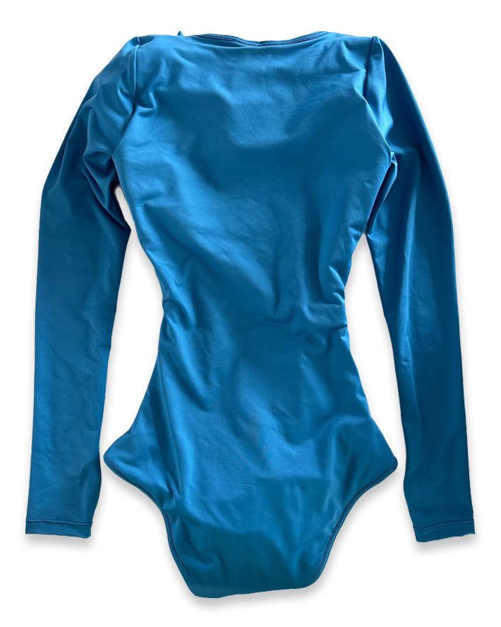 Shapshe® Blue Long Sleeve Built In Shapewear Tummy Cotrol Girdle Swimsuit - By Qivii