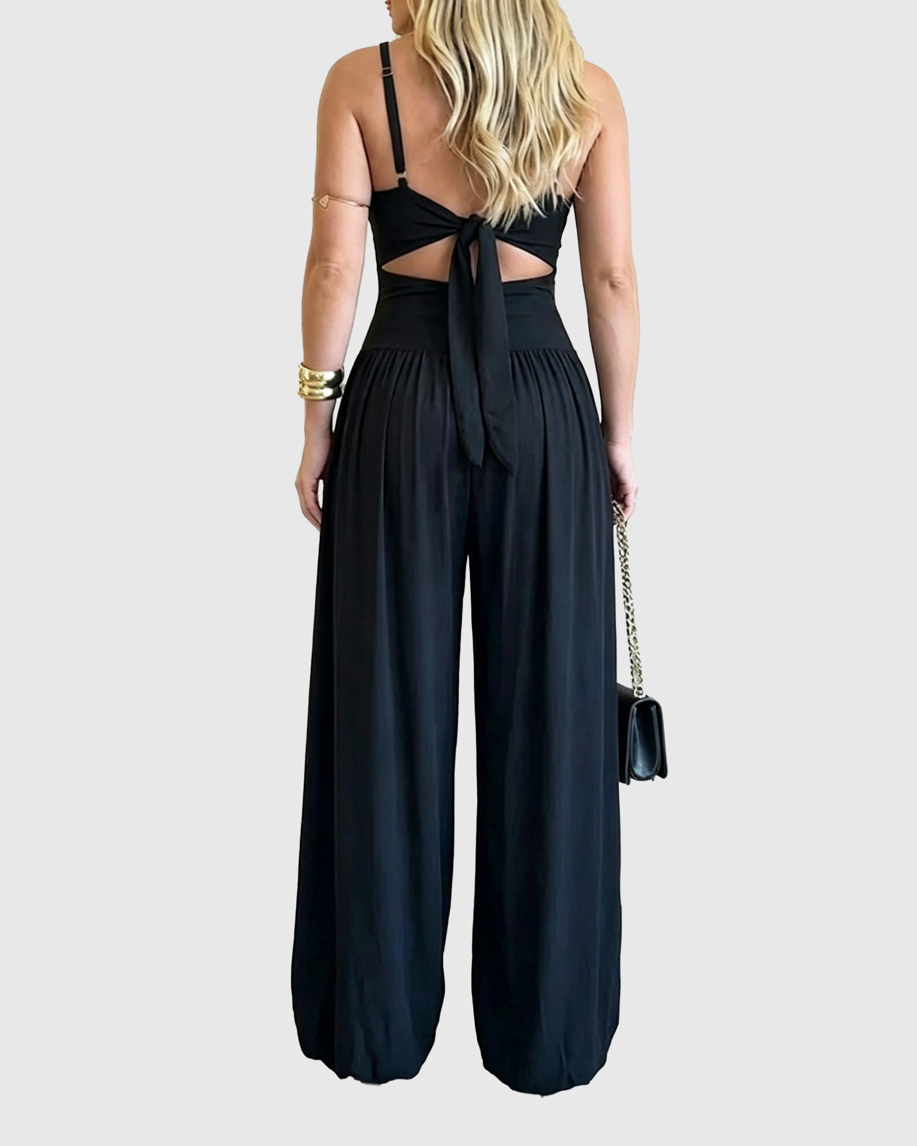 Solid Color Cut-out Cami Backless Jumpsuit - By Qivii