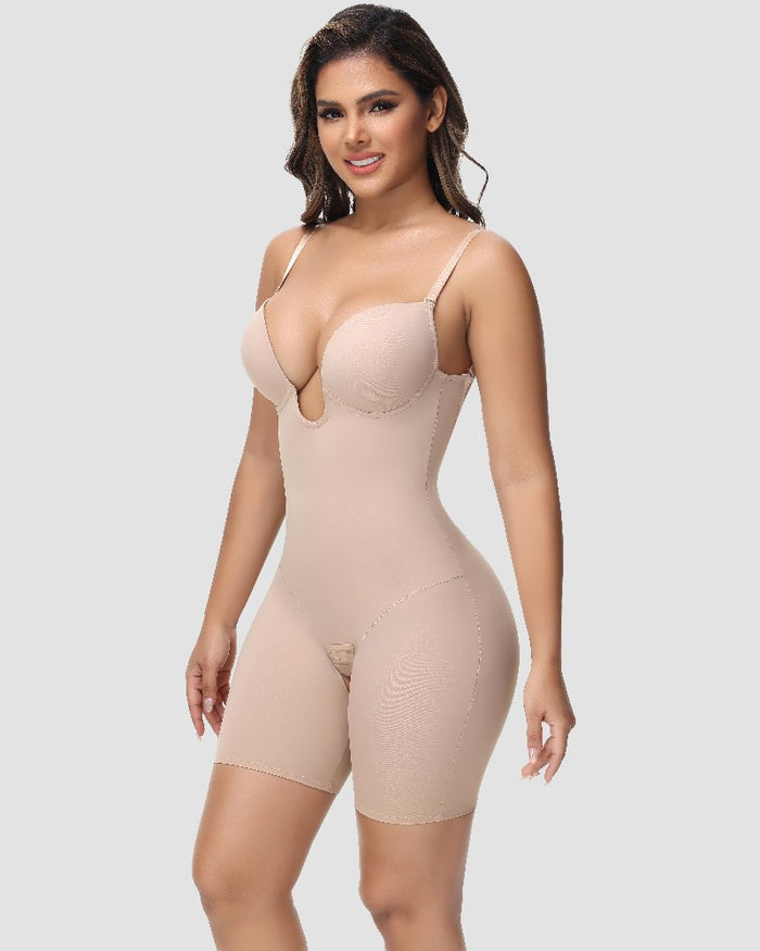 Shapshe® Women's U Plunge Strapless Tummy Control Bodysuit Low Back Built In Bra Shapewear - By Qivii