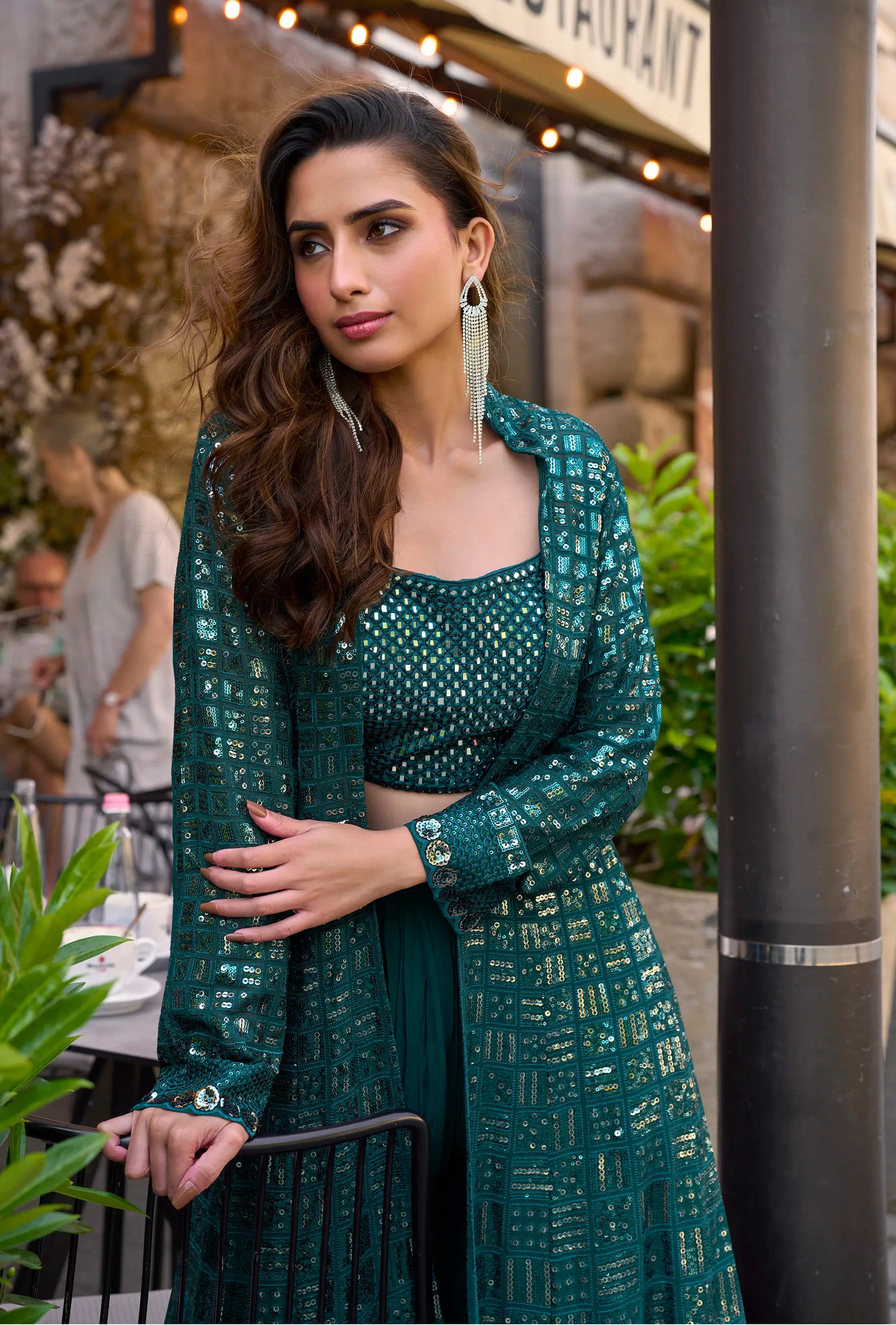 Deep Teal Heavy Embroidered Indo Western Set
