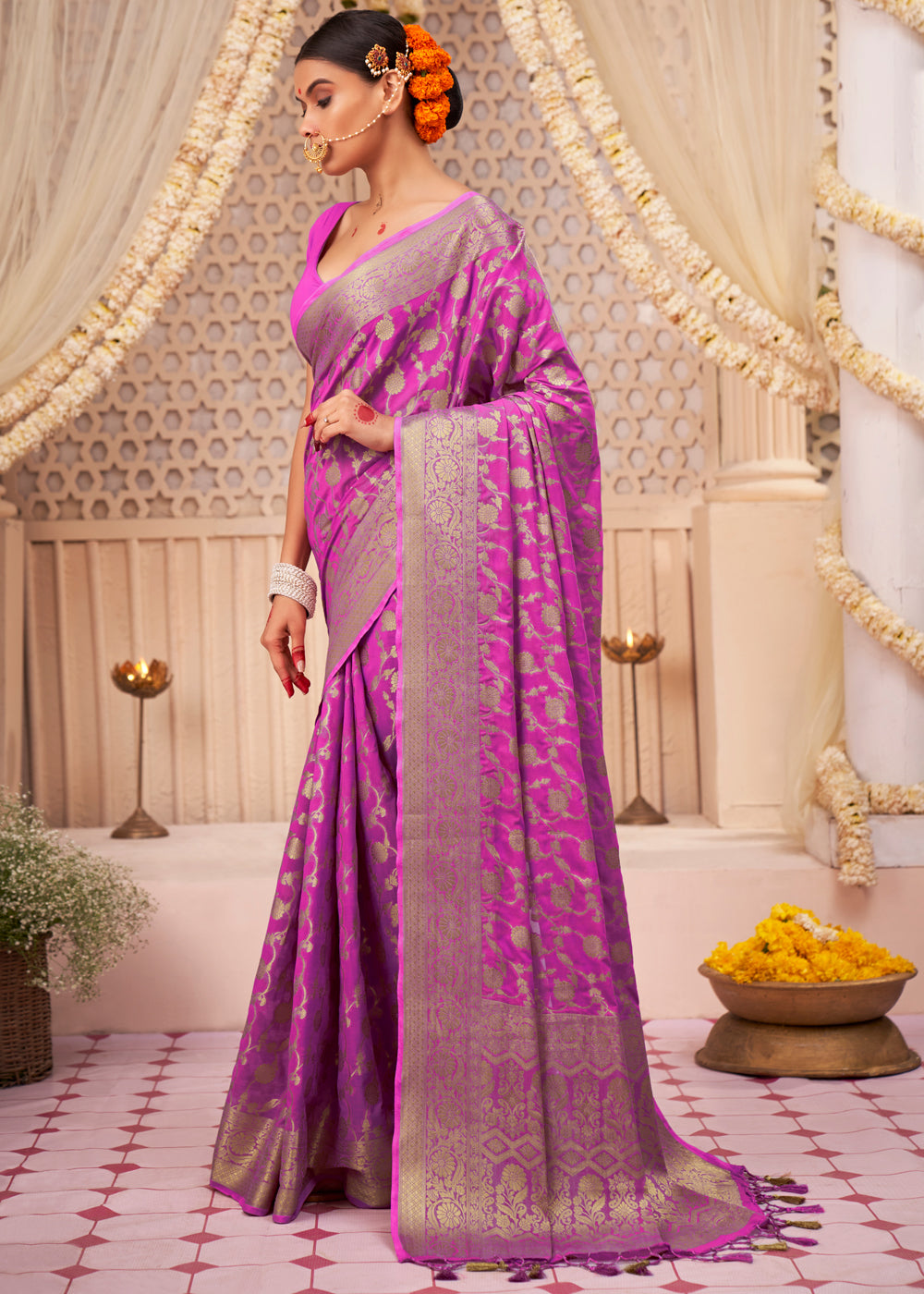 Electric Purple Woven Georgette Saree - qivii