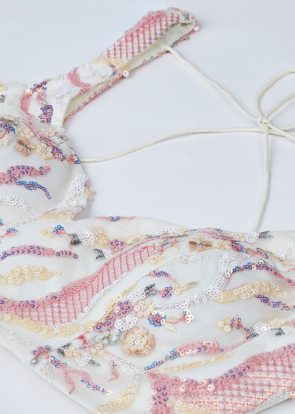 Cream White Net Lehenga Choli With Sequins & Thread Embroidery Work | Ready To Wear - qivii
