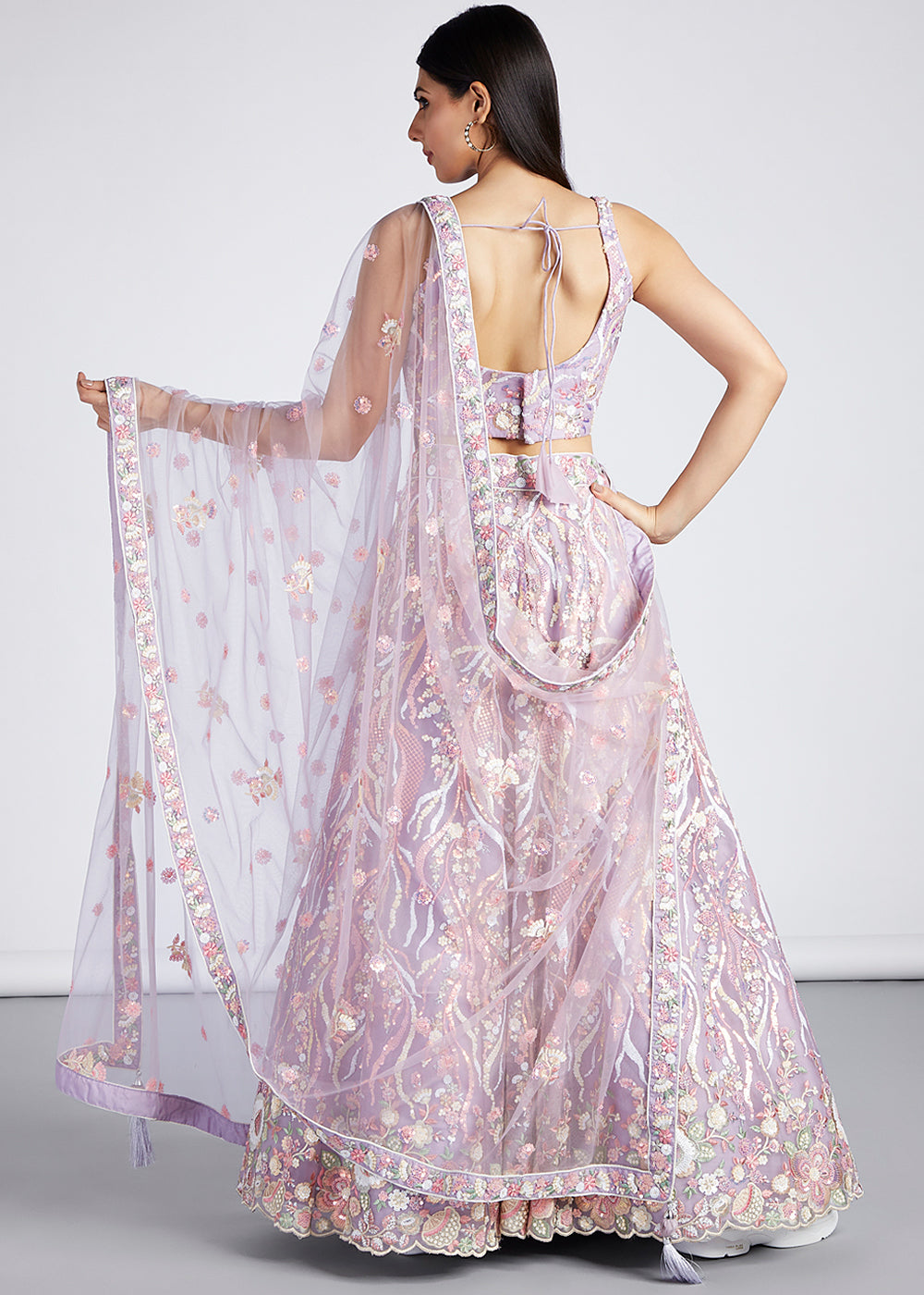 Lilac Purple Net Lehenga Choli With Sequins & Thread Embroidery Work | Ready To Wear - qivii