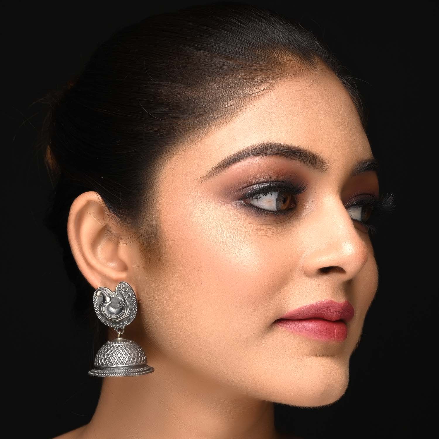 Nushratt Plain Oxidized Silver Jhumki - qivii