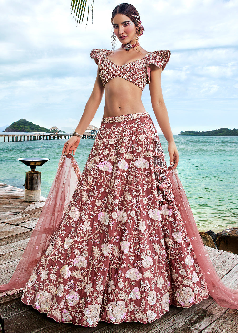 Rose Gold Georgette Lehenga Choli With Sequins & Zarkan Embroidery Work | Ready To Wear - qivii