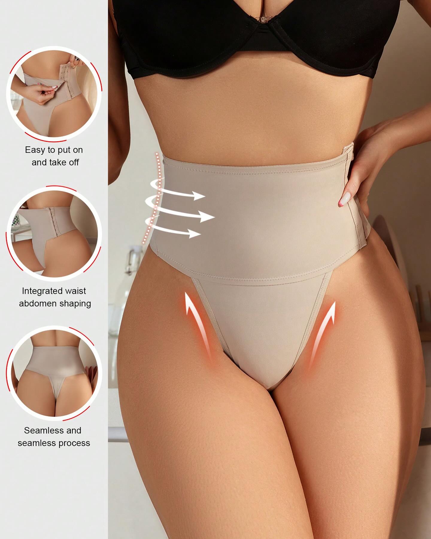 Shapewear Control Panties With Hook And Eye Closure And Thong Design - By Qivii