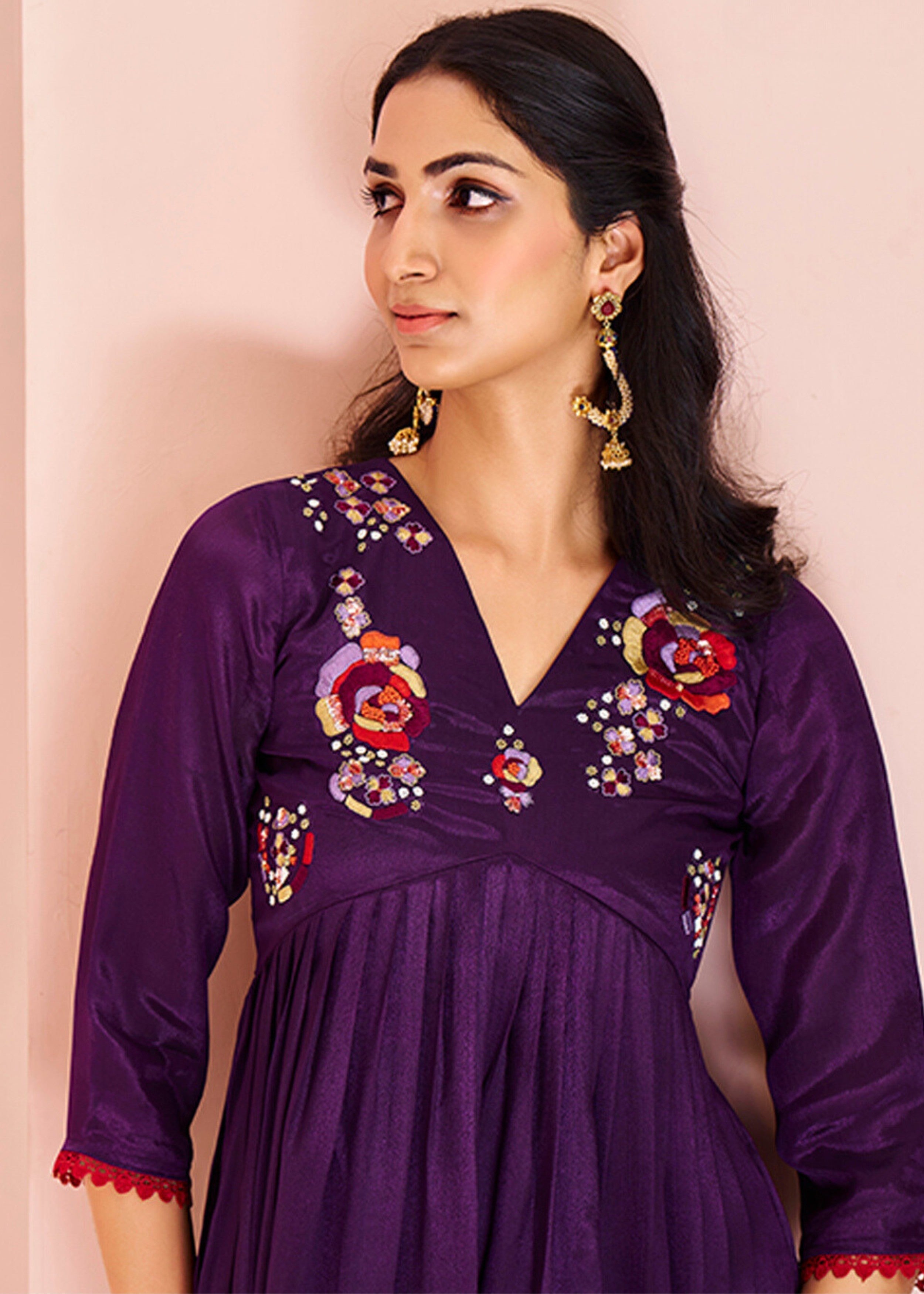 Chinon Wine Handwork Kurta with Pant - qivii