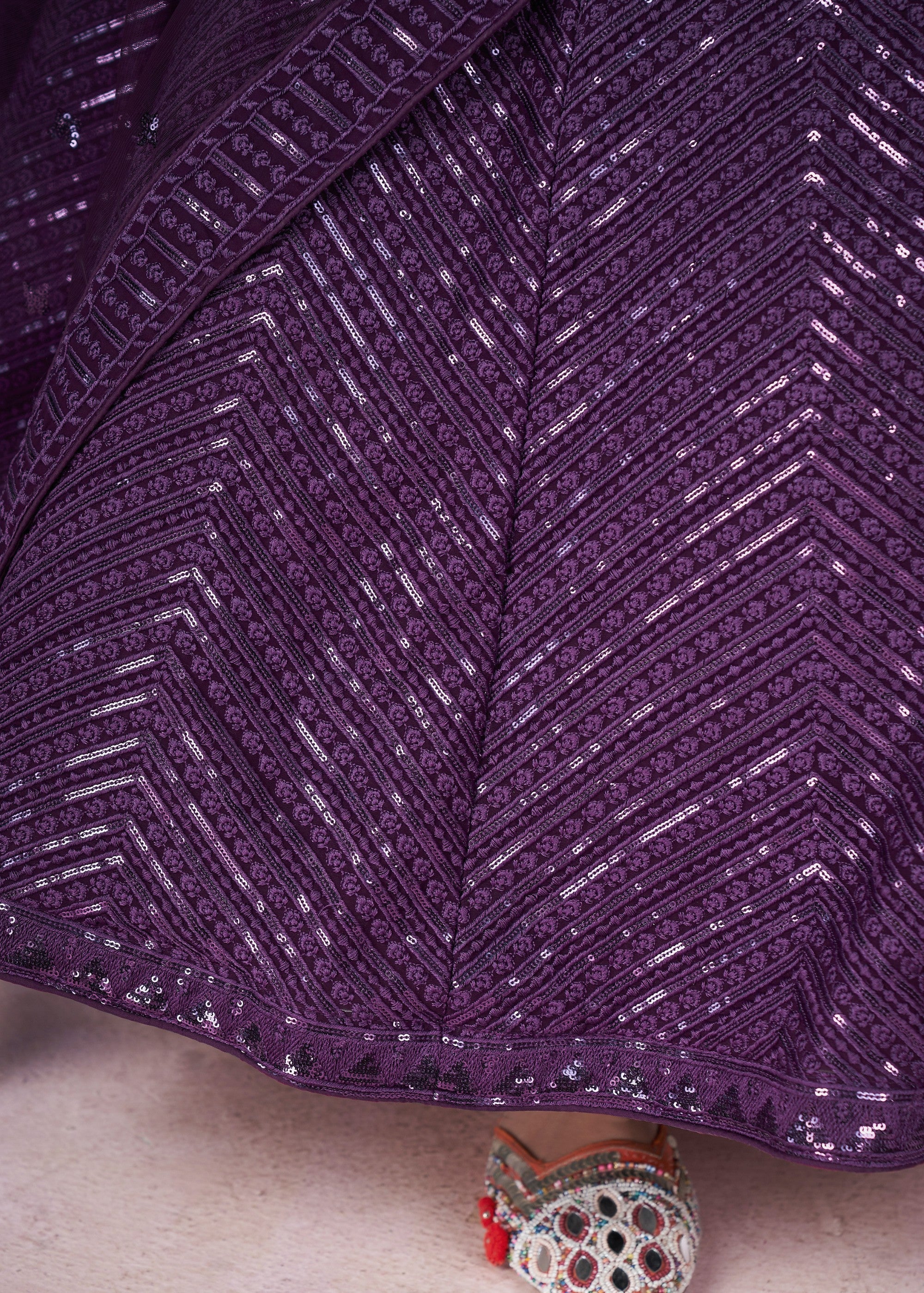 Dark Purple Georgette Lehenga Choli With Sequins And Thread Embroidery Work | Ready To Wear - qivii