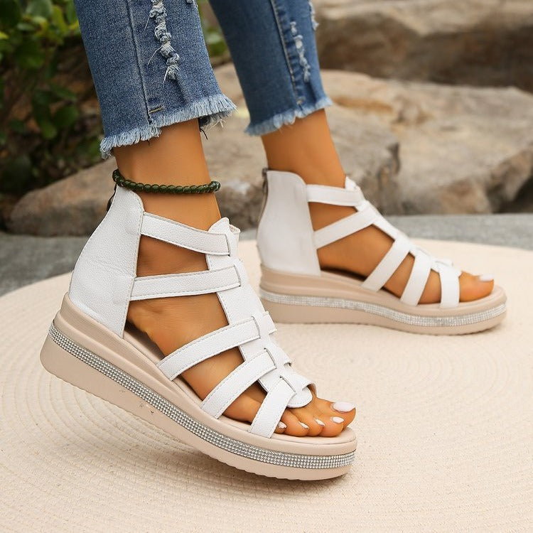 Women’s Plus Size Roman Zipper Sandals - Adjustable Ankle-Strap Slide Sandals with Height Boost for Summer
