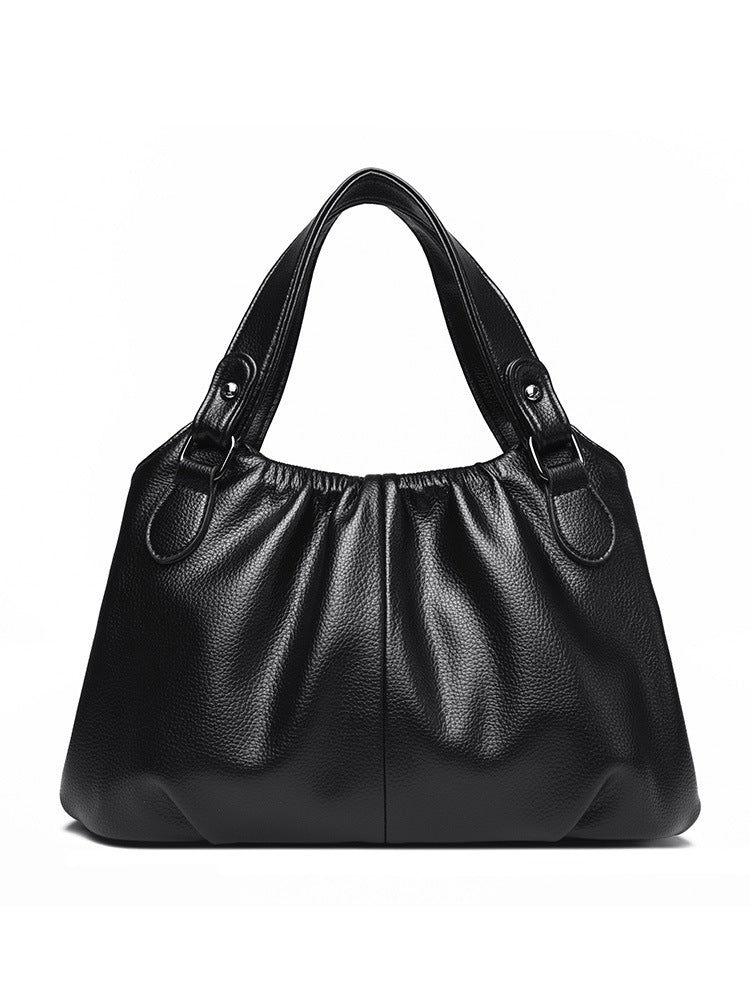 Women's Genuine Leather Crinkled Tote Bag – Minimalist 3-in-1 Purse (Handheld/Shoulder/Crossbody) for Work to Weekend