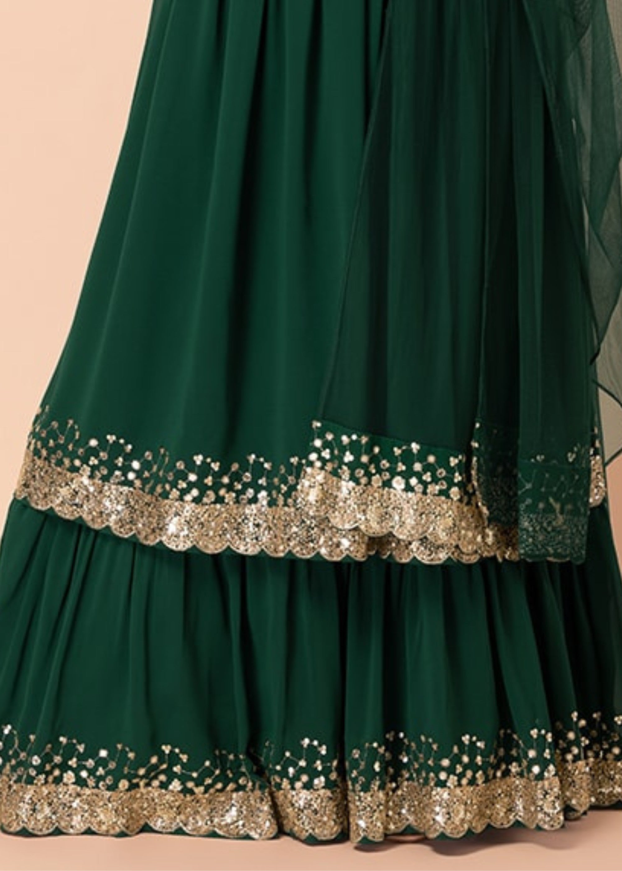 Hunter Green Georgette Lehenga Choli With Sequins And Thread Embroidery Work | Ready To Wear - qivii
