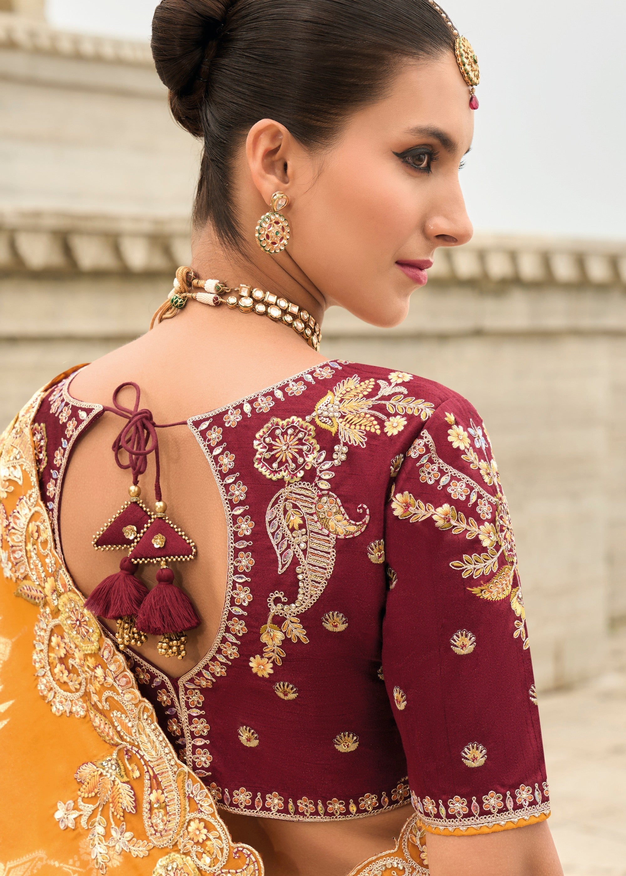 Orange Viscose Tissue Silk Saree With Embroidery Cut Work Border And Sequence Work - qivii