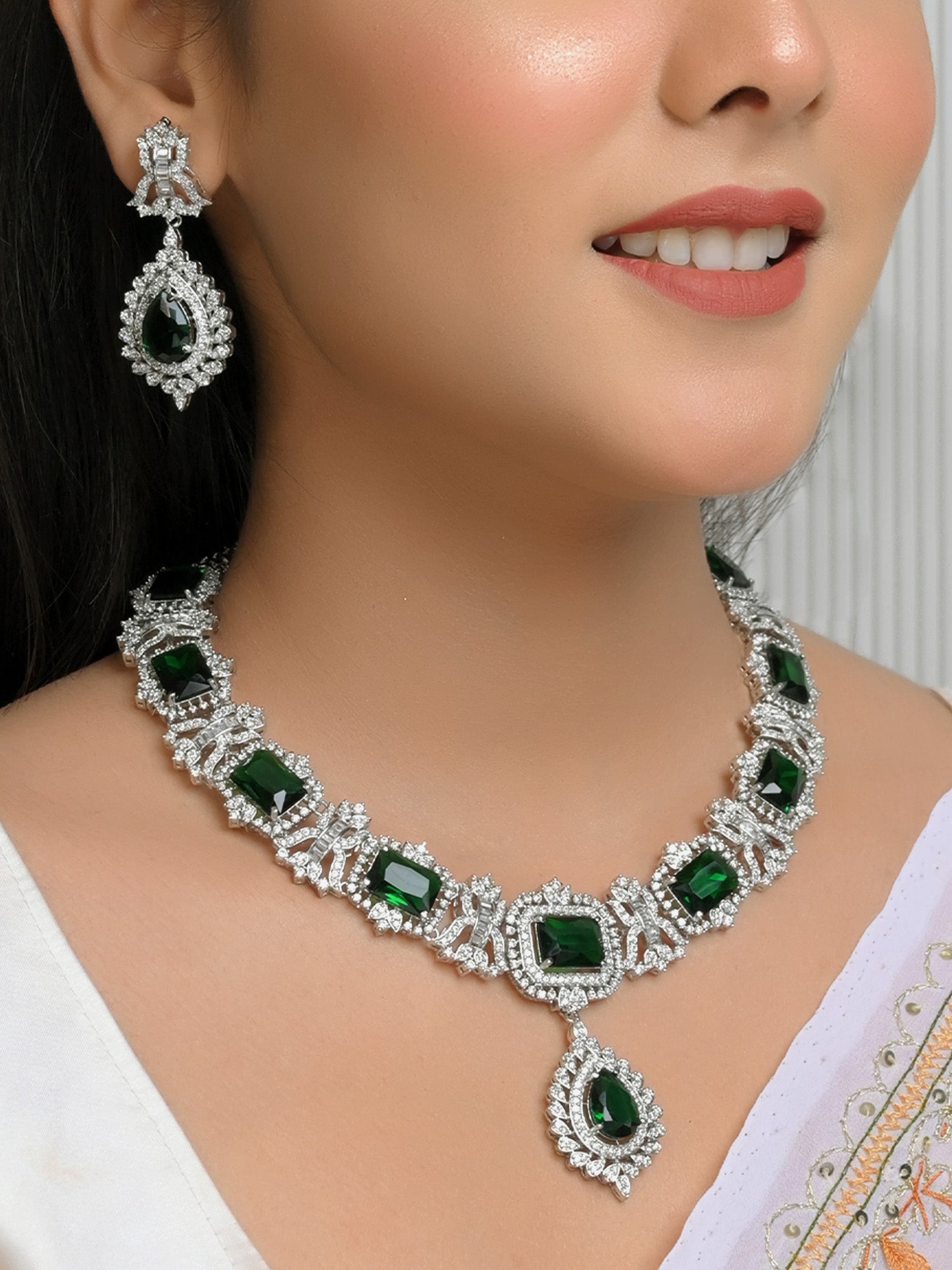 Adrienne Green American Diamond Necklace Set - qivii