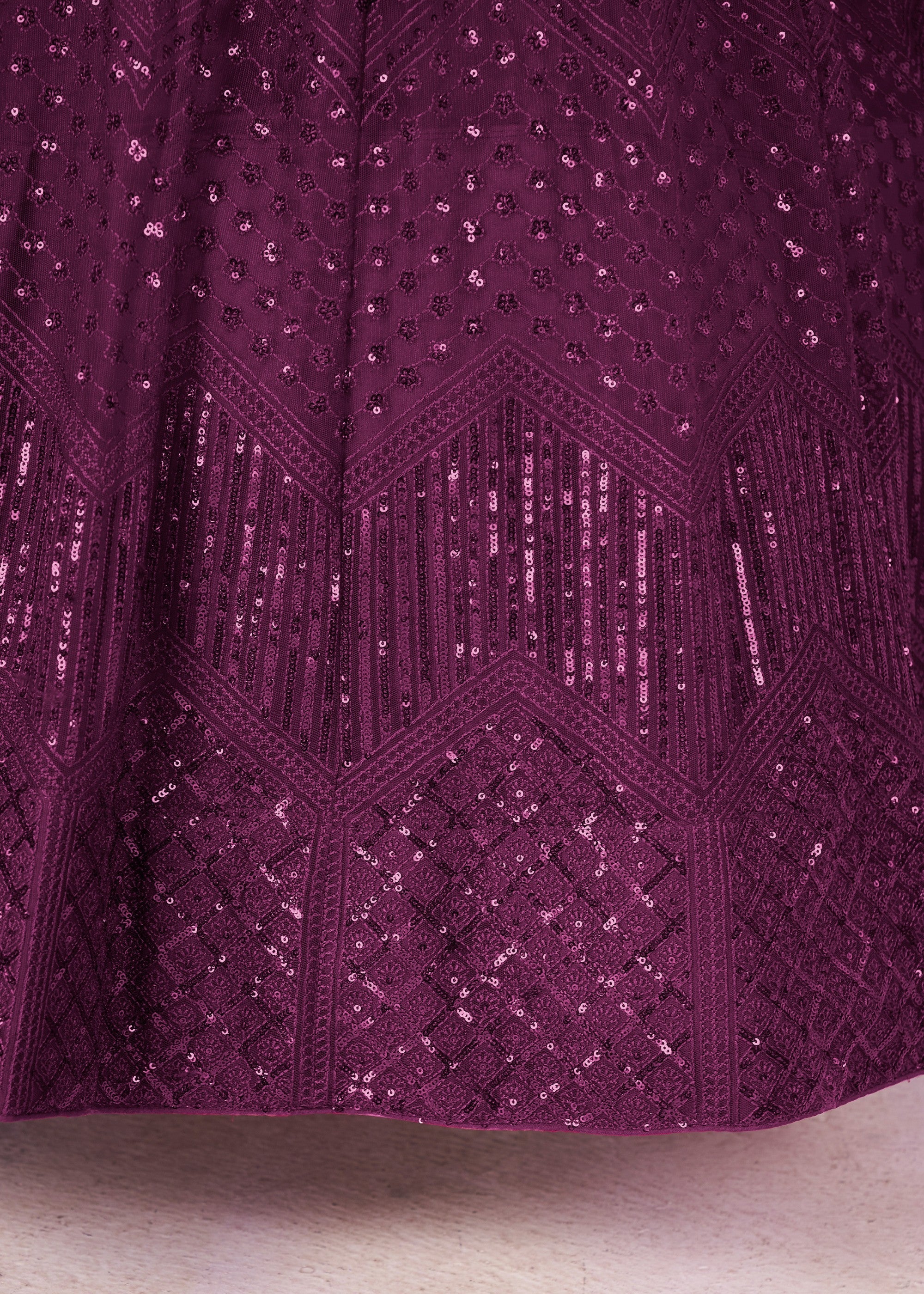 Jam Purple Net Lehenga Choli With Sequins And Thread Embroidery Work | Ready To Wear - qivii