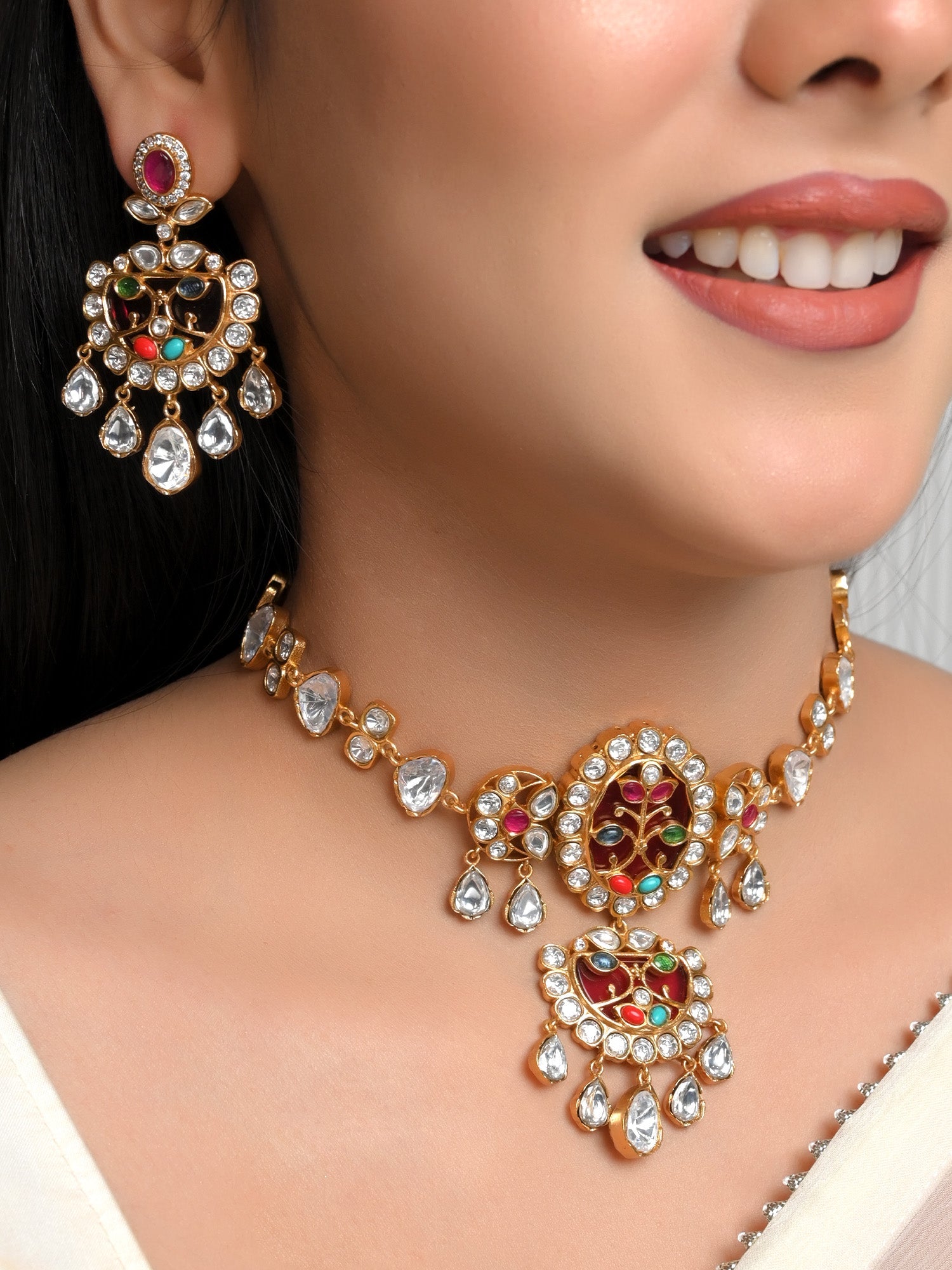 Aura Multi Colour Boutique Choker Set - qivii