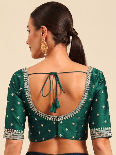 Green-Toned Pure Silk Embroidery Work Readymade Blouse