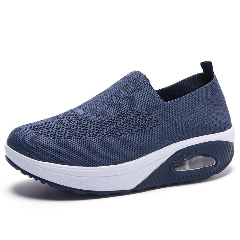 Women's Plus Size Low-Top Knit Wedge Sneakers - Breathable Round-Toe Height-Increasing Casual Shoes for Spring/Summer